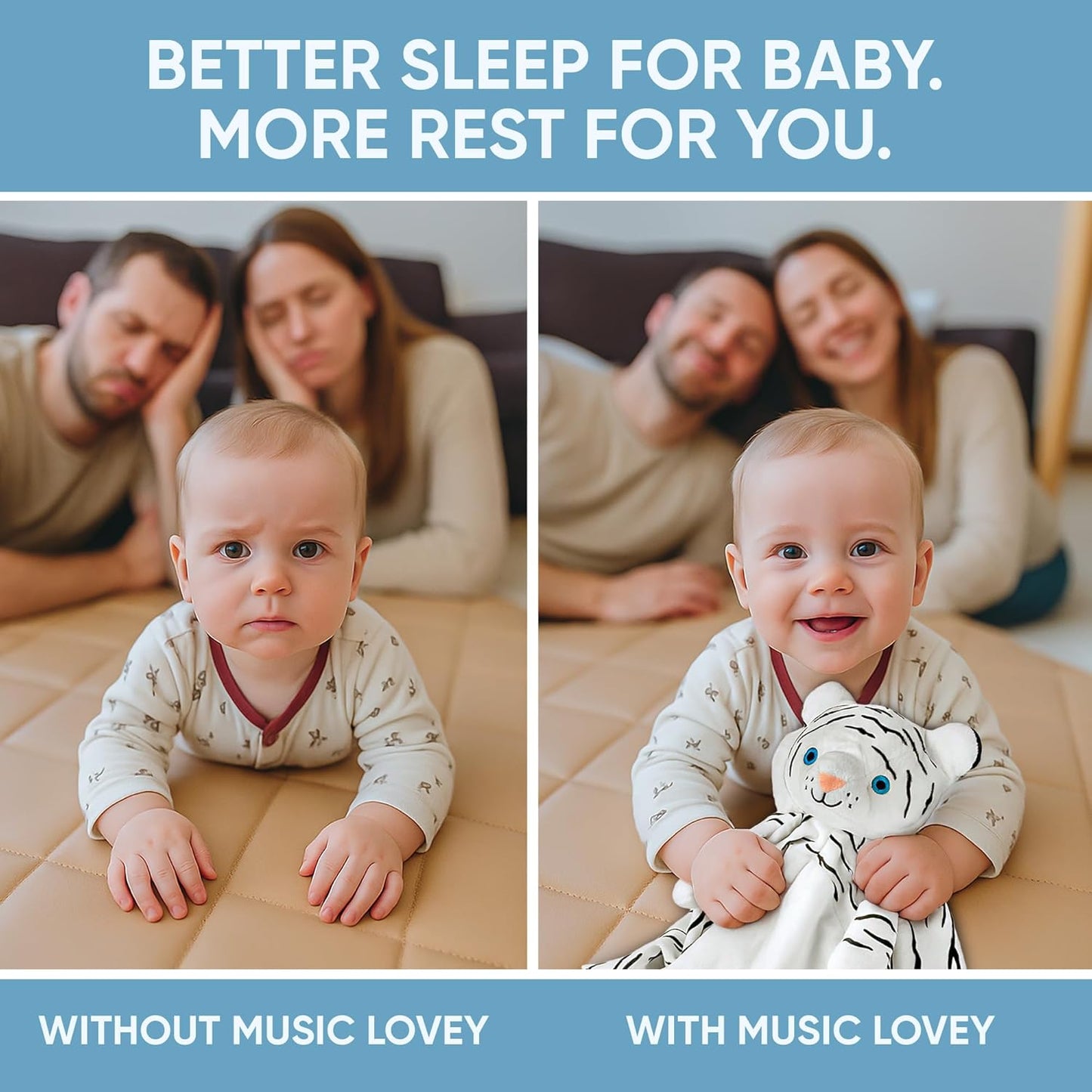 Love By Emi Baby Music Lovey White Tiger, Baby Sleep Soother for Crib & Cuddle Bedtime, White Noise with a Heartbeat & Lullaby, Plush Sound Machine Toy, Stuffed Animal for Newborns, Infants & Toddlers