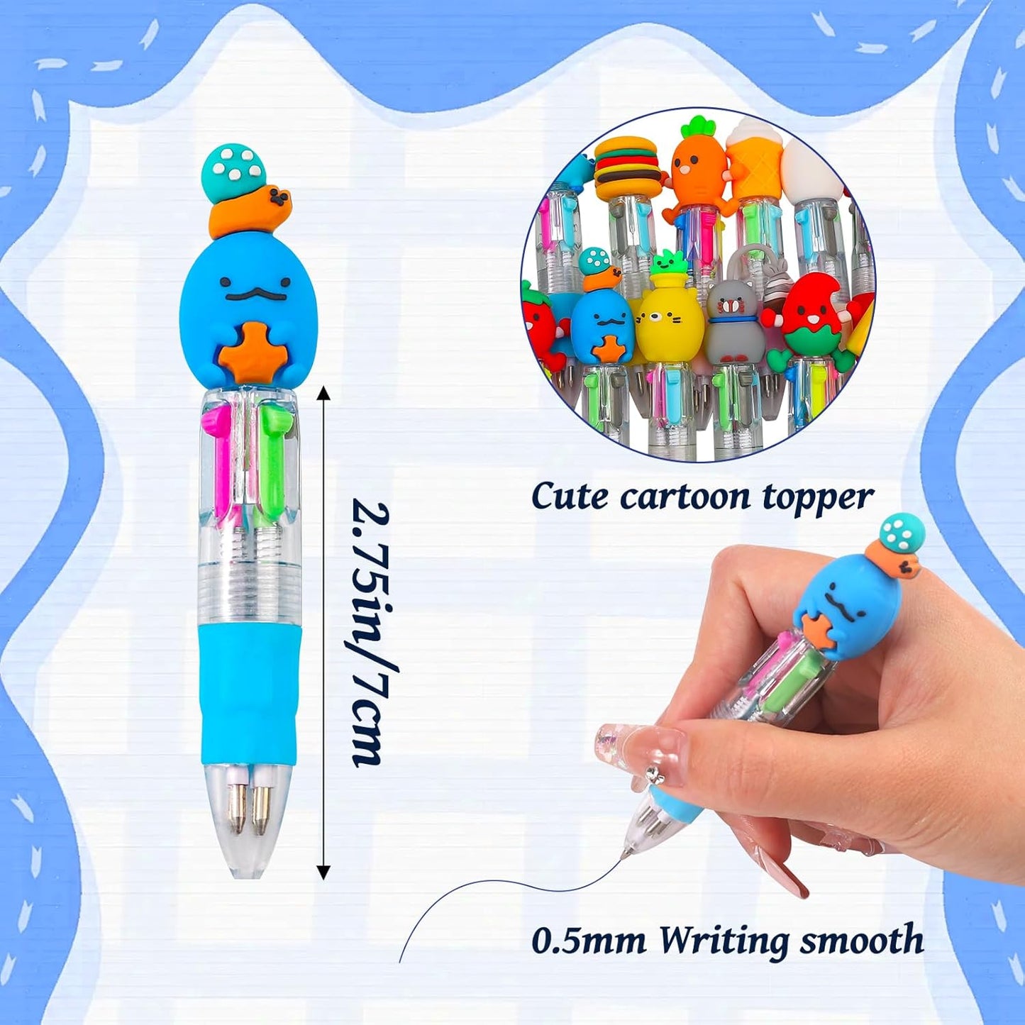 20Pcs Mini Multicolor Pens in One 4-in-1 Cute Pens Bulk for Kids, Fun Kawaii Ballpoint Pen for Birthdays and Children's Party Favors Gifts, Teacher School Supplies