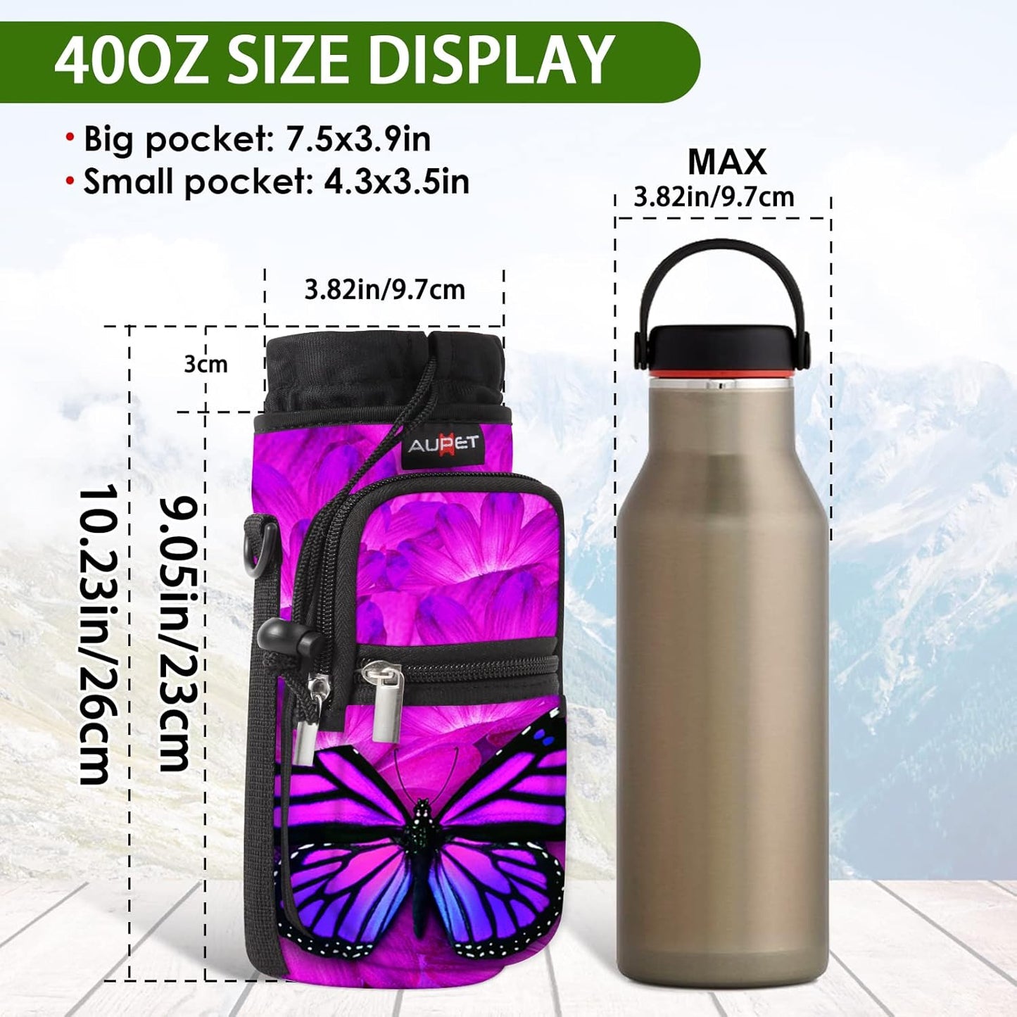 AUPET Water Bottle Sling Bag Sleeve Holder Carrier 25/32/40/64 oz,Insulated Crossbody Water Bottle Case Cover with Strap and Pockets for Men/Women Walking Hiking