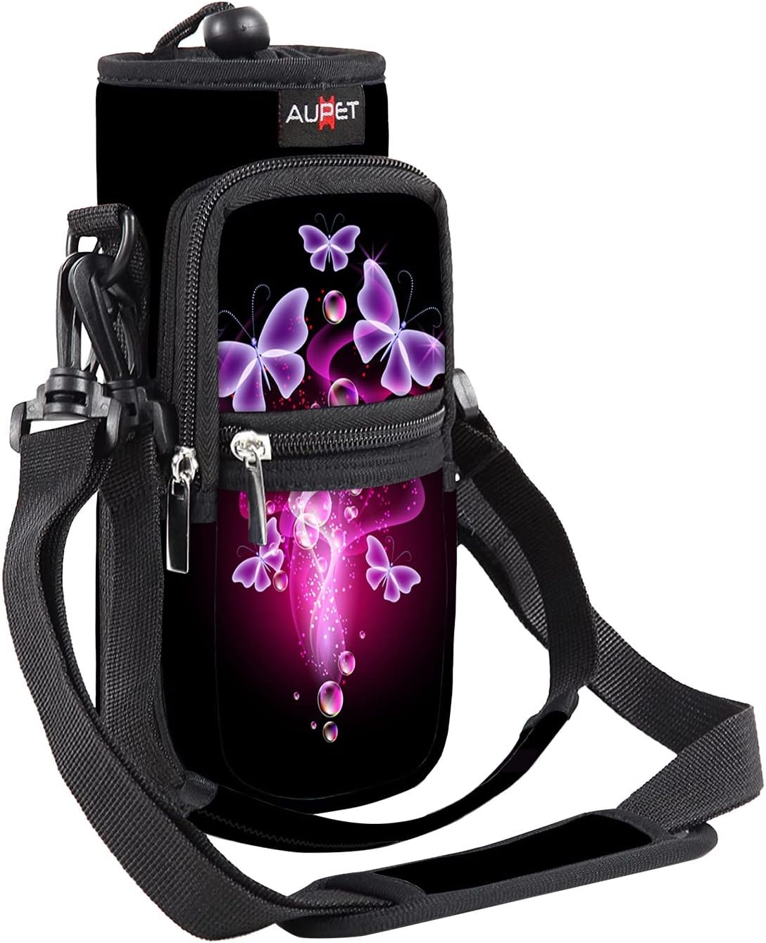 AUPET Water Bottle Sling Bag Sleeve Holder Carrier 25/32/40/64 oz,Insulated Crossbody Water Bottle Case Cover with Strap and Pockets for Men/Women Walking Hiking