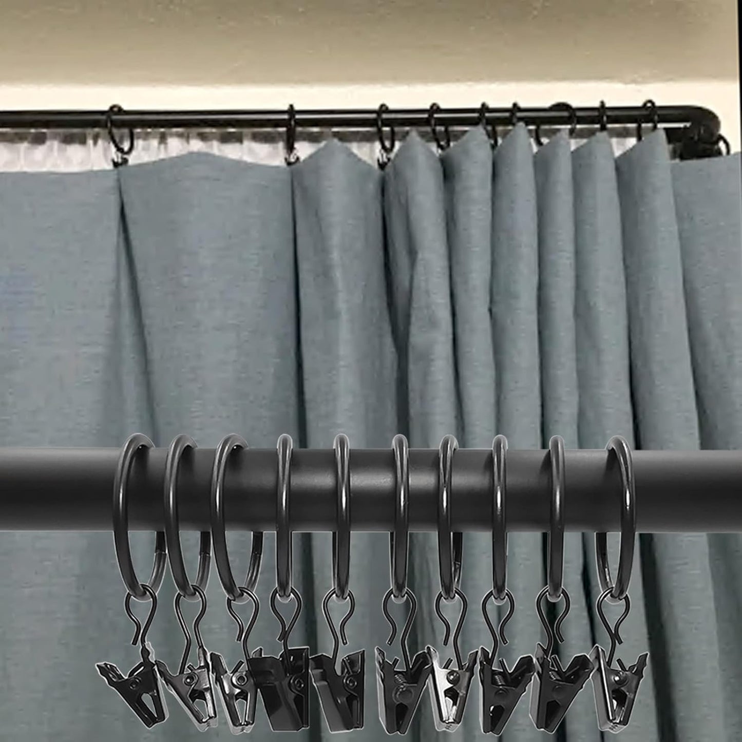 100 Pack Black Curtain Rings with Clips, Curtain Hooks Hangers Clip Rings for Hanging Drapes Bows Hat, Drapery Rings 1.26 in I D, Fits up to 1 in Diameter Curtain Rod.