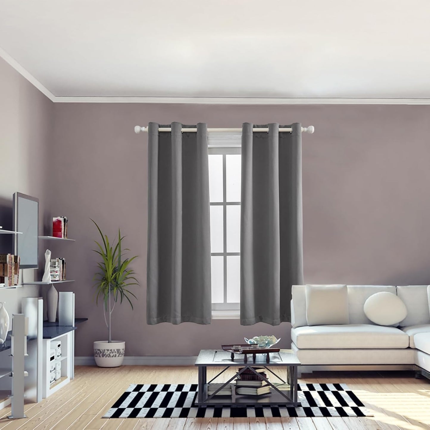 Anytime 100% Blackout Curtain Set, Thermal Insulated & Energy Efficiency Window Draperies for Guest Room, Full Shading Panels for Shift Worker and Light Sleepers（Grey, 2 Panels, 37W x 63L）