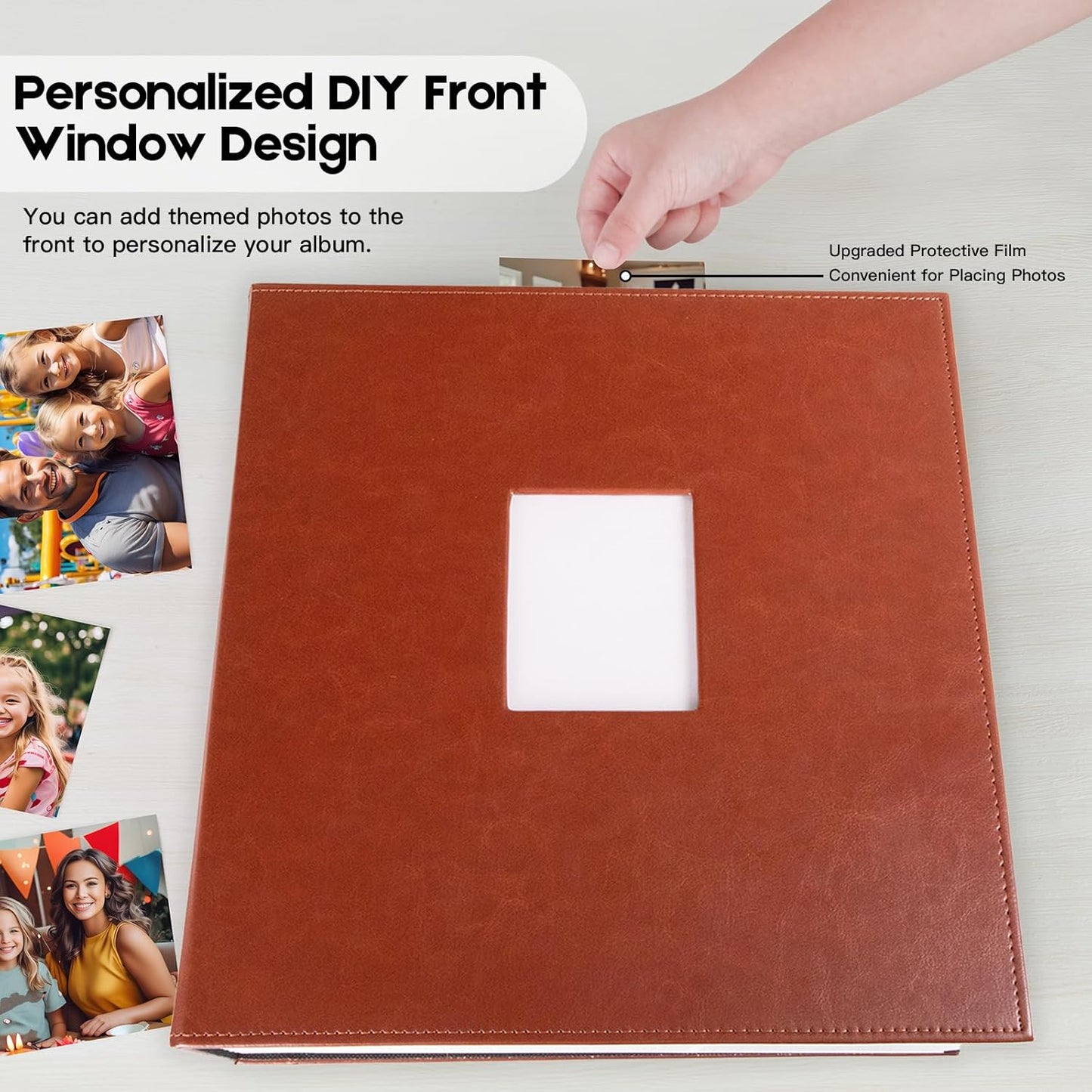 Aevdor 1000 Pockets Photo Album 4x6, Extra Large Capacity Leather Cover Wedding Family Picture Book Holds 1000 Horizontal and Vertical Picture, Acid-free Pages 4x6 Photo Album with Front Window, Brown