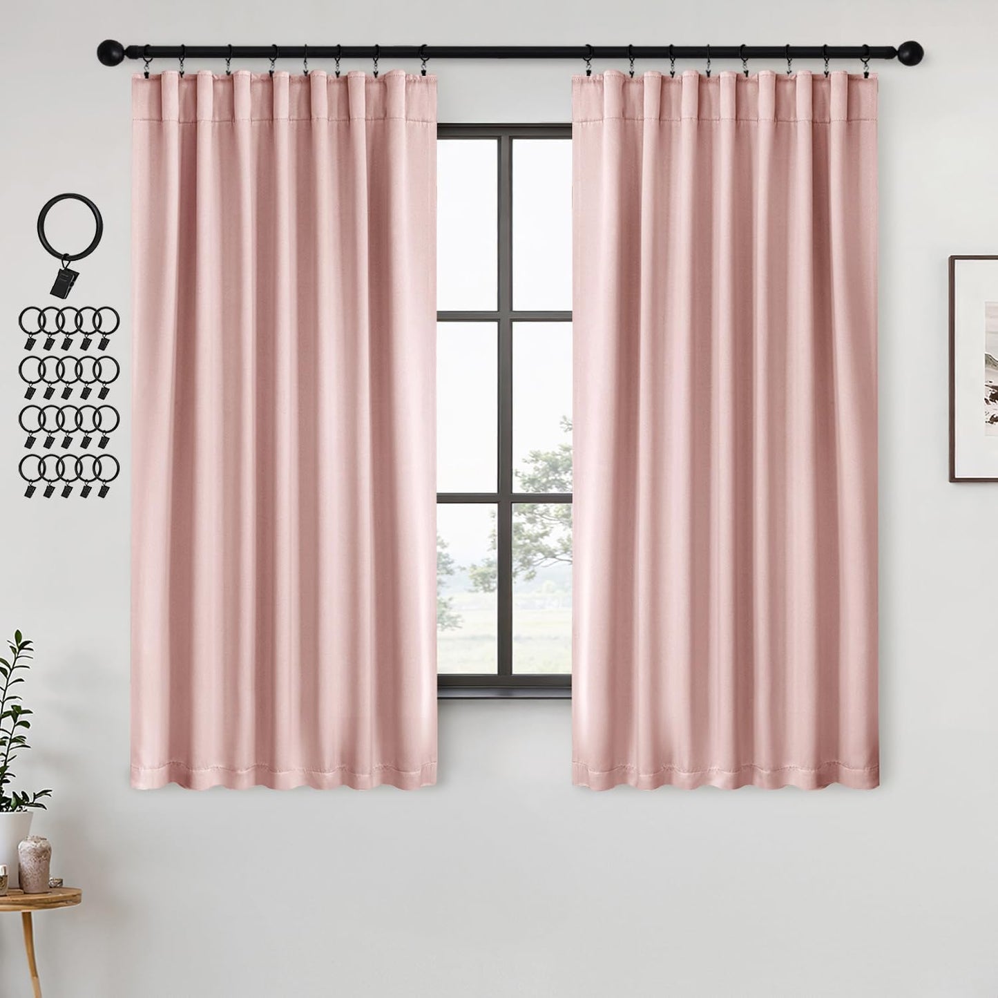ANRODUO Light Pink Blackout Curtains for Girls Bedroom Living Room, Back Tab Rod Pocket Pinch Pleated Thermal Insulated Room Darkening Curtains 72 Inches Long 2 Panels, 42 x 72 Inch