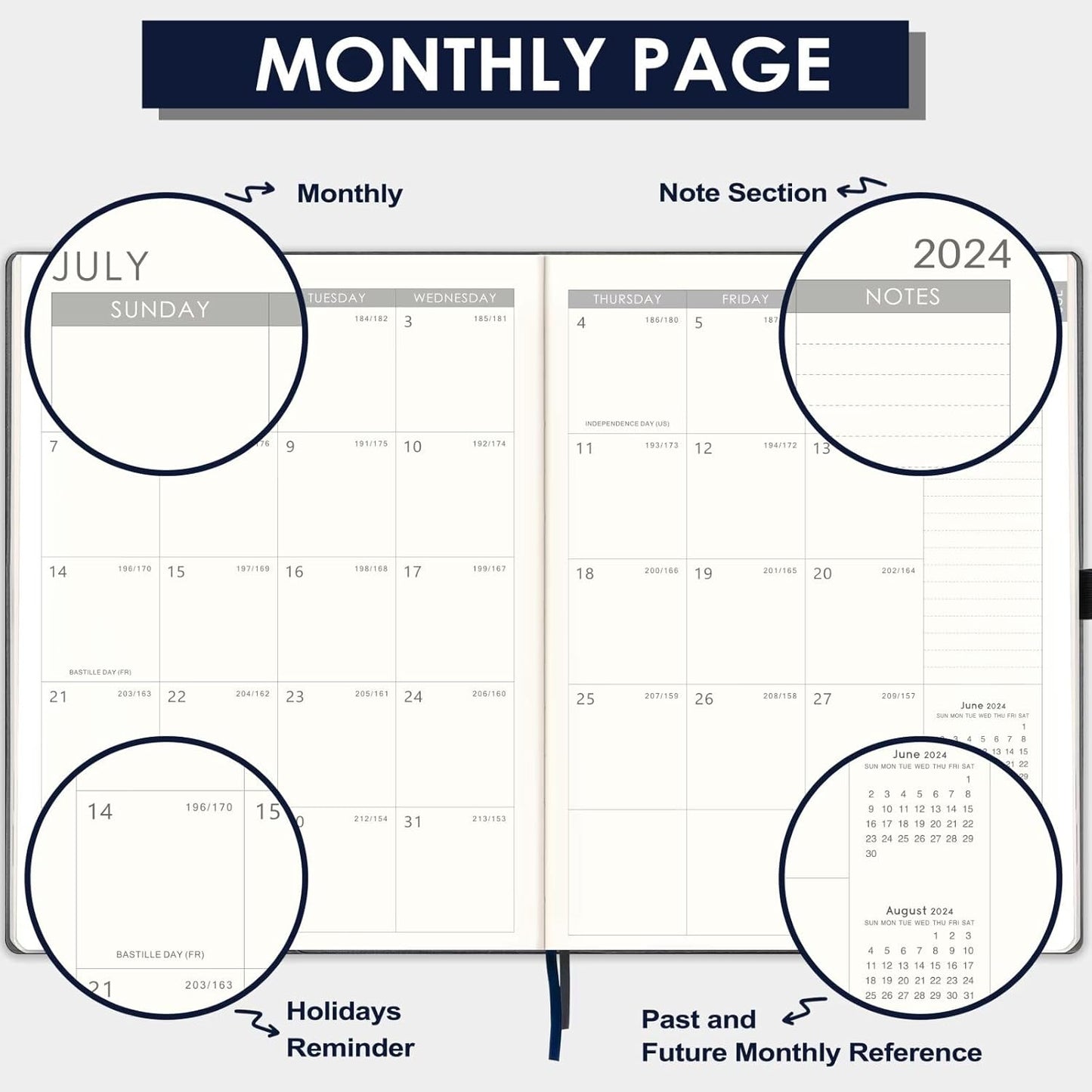 2024-2025 Planner - 2025 Planner Weekly and Monthly, Jul. 2024 - Jun. 2025, 8.5" x 11", Leather Cover Planner with Thick Paper, Back Pocket with Notes Pages - Grey