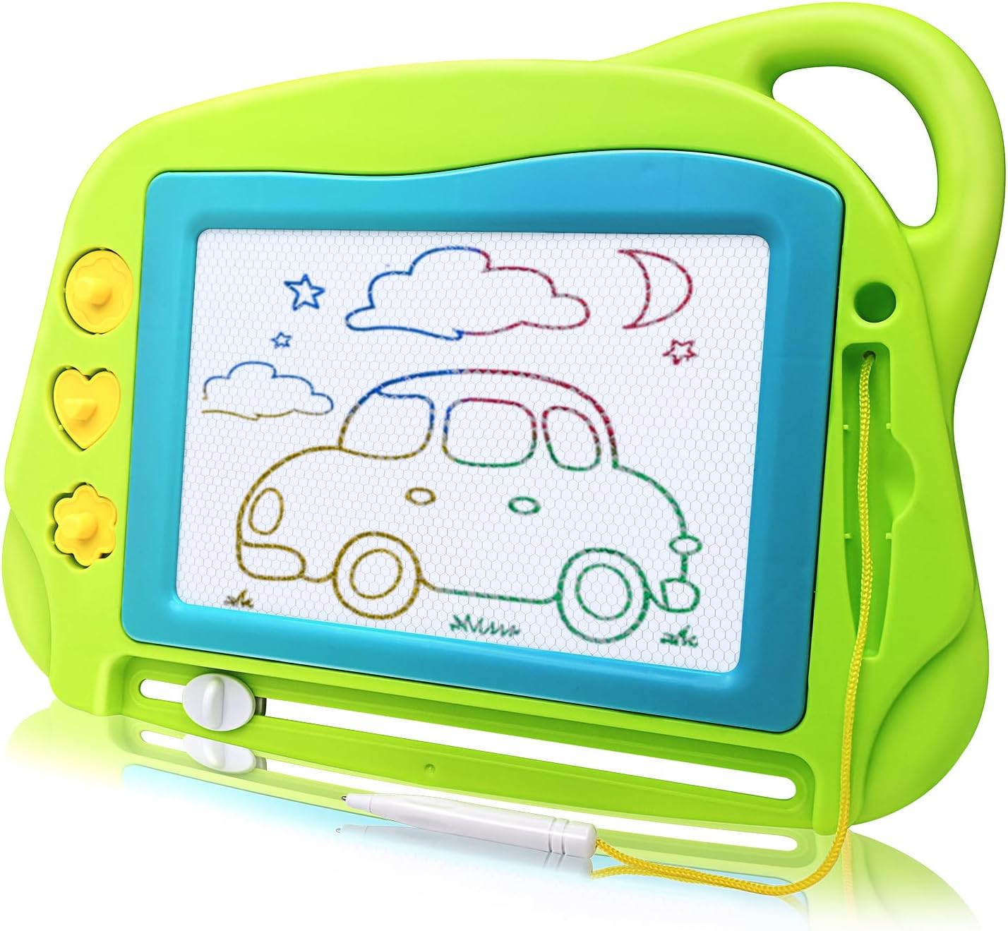 AiTuiTui Magnetic Drawing Board Mini Travel Doodle, Erasable Writing Sketch Colorful Pad Area Educational Learning Toy for Kid/Toddlers/Babies with 3 Stamps and 1 Pen (Green)