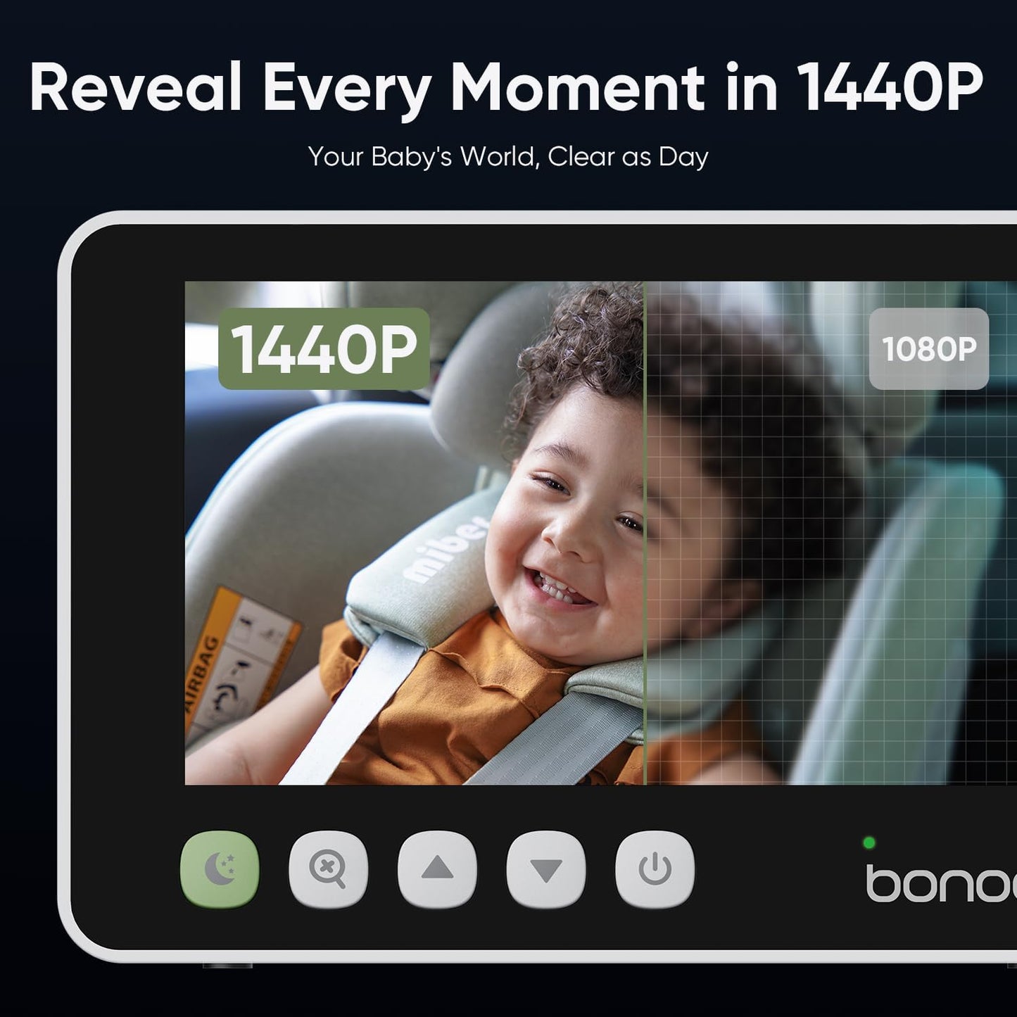 bonoch 5" 1440P Baby Car Camera - 360 Degree Rotating Wide View Backseat Rear Facing Mirror for Baby, USB Powered with Charger, Easy Setup Car Seat Monitor, Night Vision