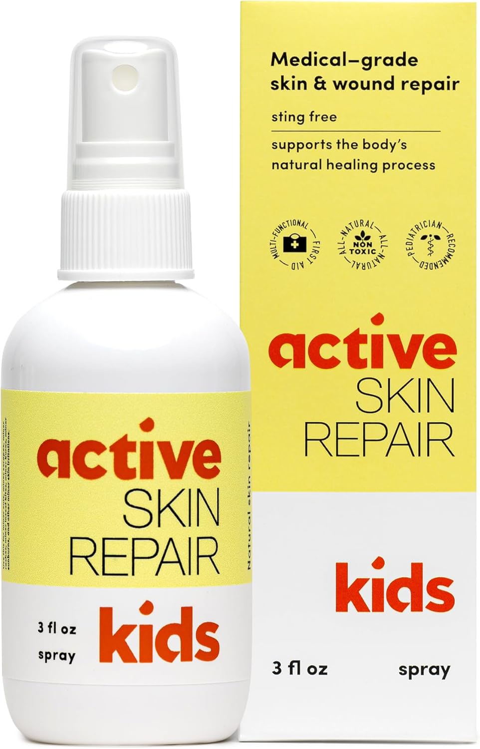 Active Skin Repair Kids First Aid Spray - Non-Toxic & Natural Kids Antiseptic Formula for Minor Cuts, Wounds, Scrapes, Rashes, Sunburns, and Other Skin Irritations (3oz Spray)