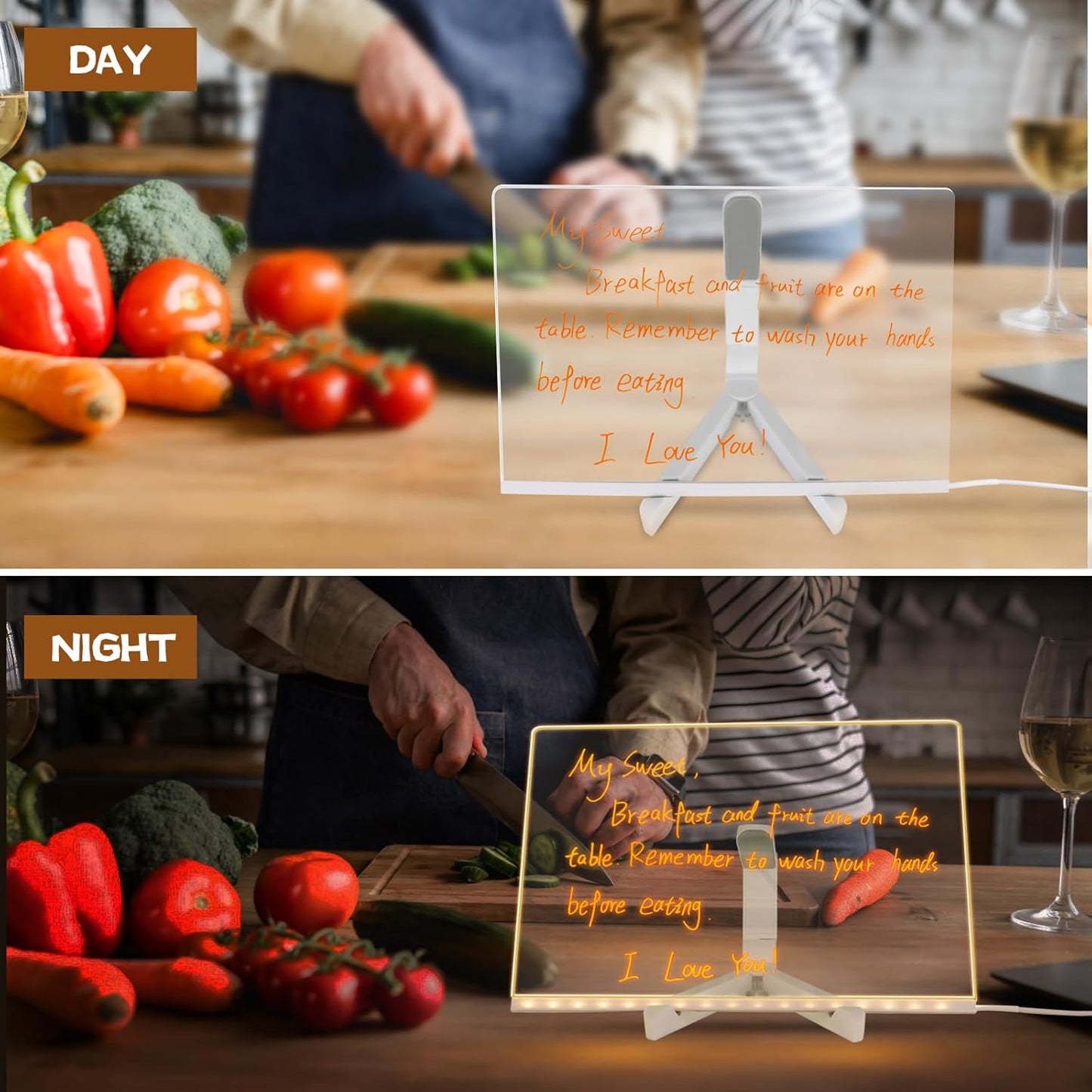 LED Note Board with Color, 11.8 X 7.9 in LED Drawing Board, Glowing Acrylic Dry Erase Board, Light Up Acrylic Message Board Notepad with Adjustable Stand and 7 Color Pens