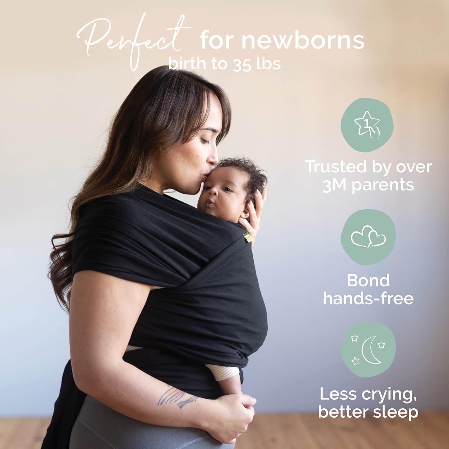 Boba Baby Wrap Carrier – Original Baby Sling Carrier for Newborns (7–35 lbs), Soft, Secure, Hands-Free & Ergonomic, Ideal for Comfortable Bonding, New Parents (Black)