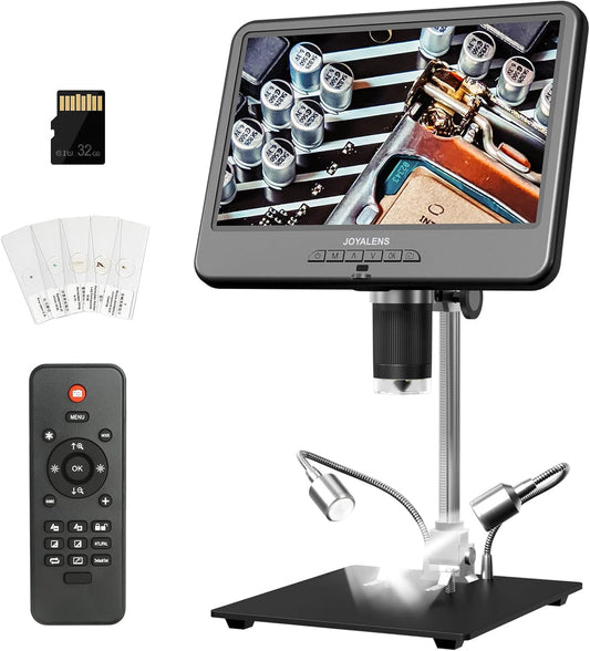 JL210 10.1'' Digital Microscope for Adults, Coin Magnifier Microscopes Full View for Error Coins, Soldering Electronics Microscopes Camera, 8 LED, 12.6" Metal Stand, PC View, 32GB