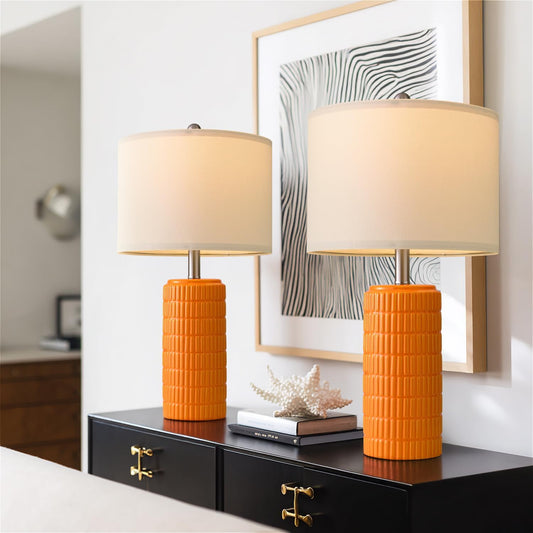 PoKat 23" Orange Table Lamps Decor for Living Room Set of 2, Modern Living Room Lamps for End Table, Ceramic Table Lamps for Bedroom, Contemporary Nightstand Lamps for Home Bedroom Decor