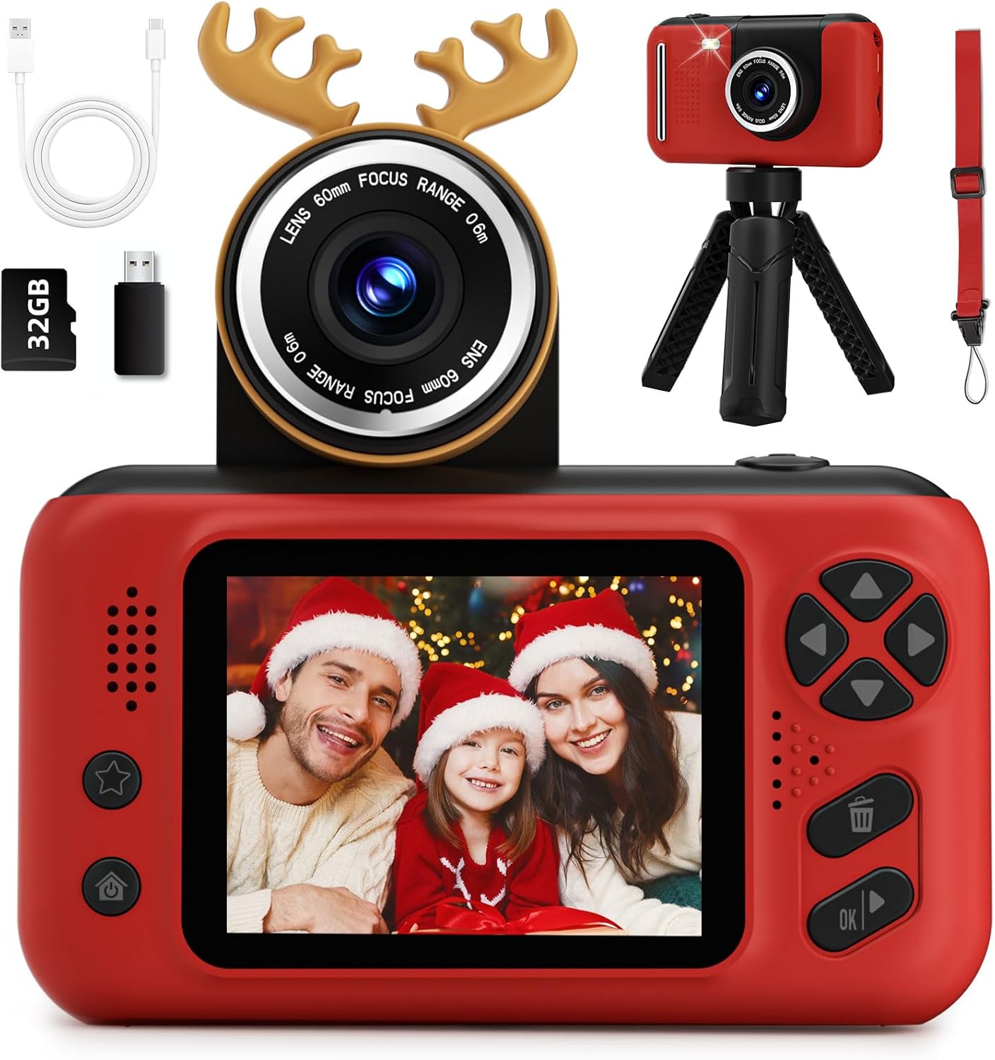 Kids Camera Girls for 3 4 5 6 7 8 9 Years Old Girls,1080P HD Video Selfie Camera with 32G SD Card Kids Digital Camera Toys for Toddler Birthday Gifts Red