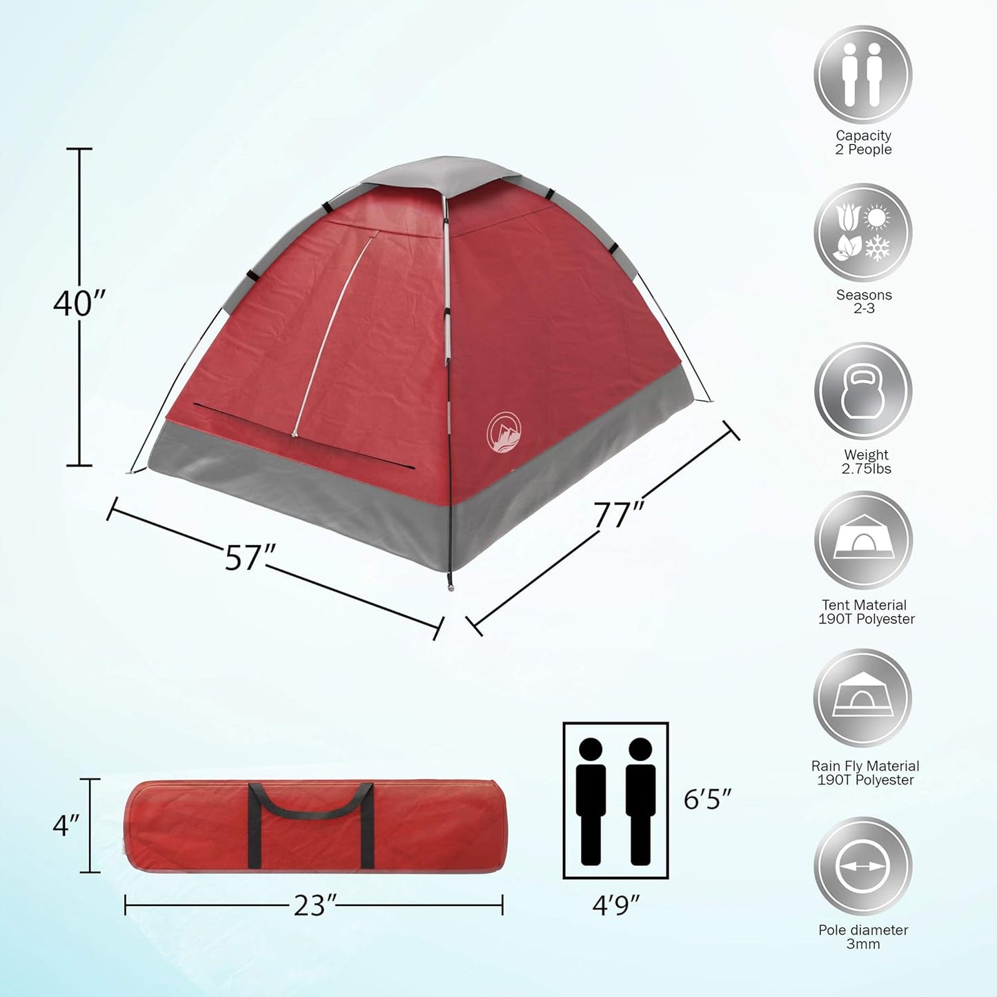 2-Person Dome Tent – Easy Set Up Shelter with Rain Fly and Carrying Bag for Camping