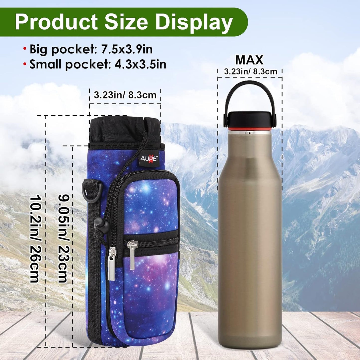 AUPET Water Bottle Sling Bag Sleeve Holder Carrier 25/32/40/64 oz,Insulated Crossbody Water Bottle Case Cover with Strap and Pockets for Men/Women Walking Hiking