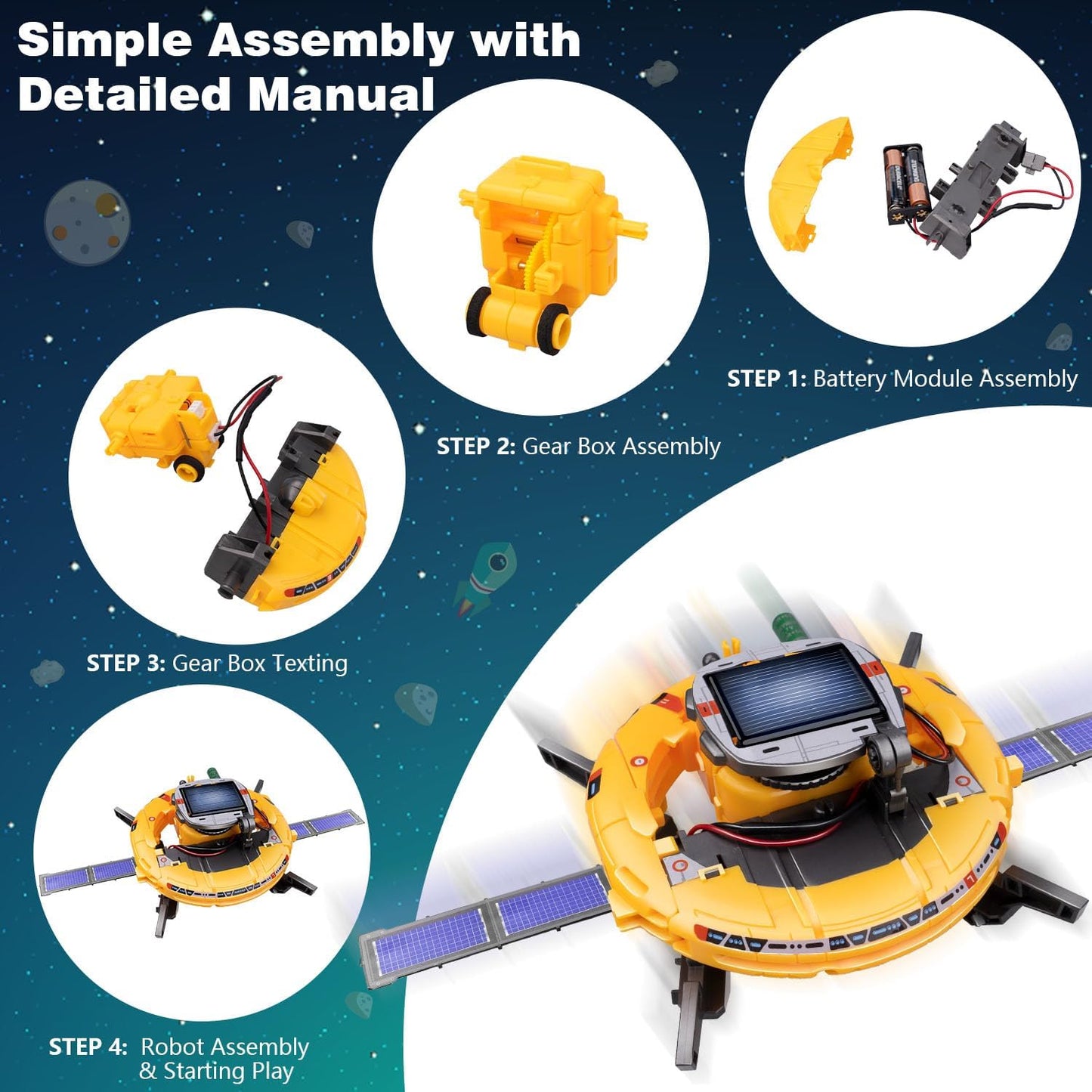 6-in-1 Solar Robot Toys for Ages 8 9 10 11 12 Year Old Boys Girls, STEM Science Kits for Kids Age 8-12, Building Experiments Robotics Kit STEM Projects for Kid Christmas Birthday Gifts (Yellow)