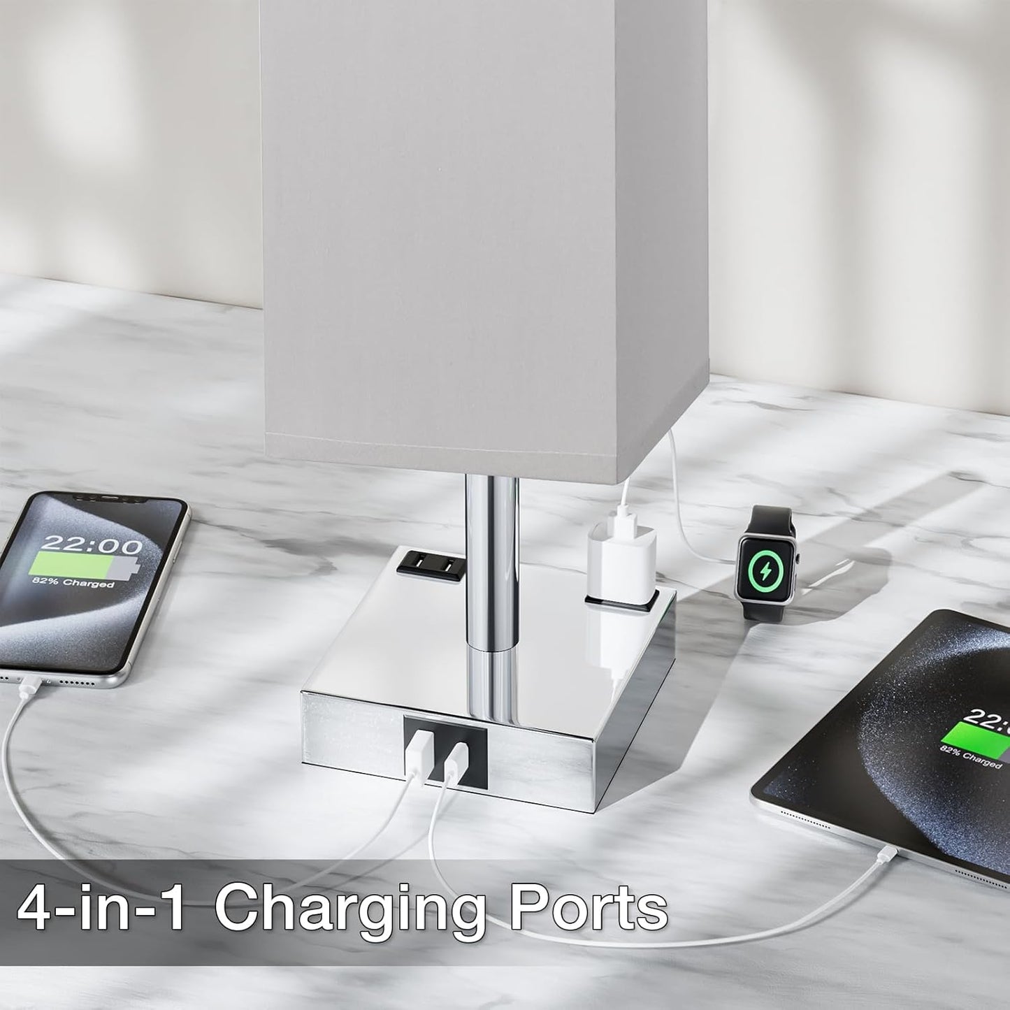 Touch Bedside Table Lamp Set of 2-3-Way Dimmable Night Lamp with USB A + Type C Charging Ports and Two AC Outlets, Small Desk Light with E26 LED Bulb for Bedroom Living Room Dorm Office