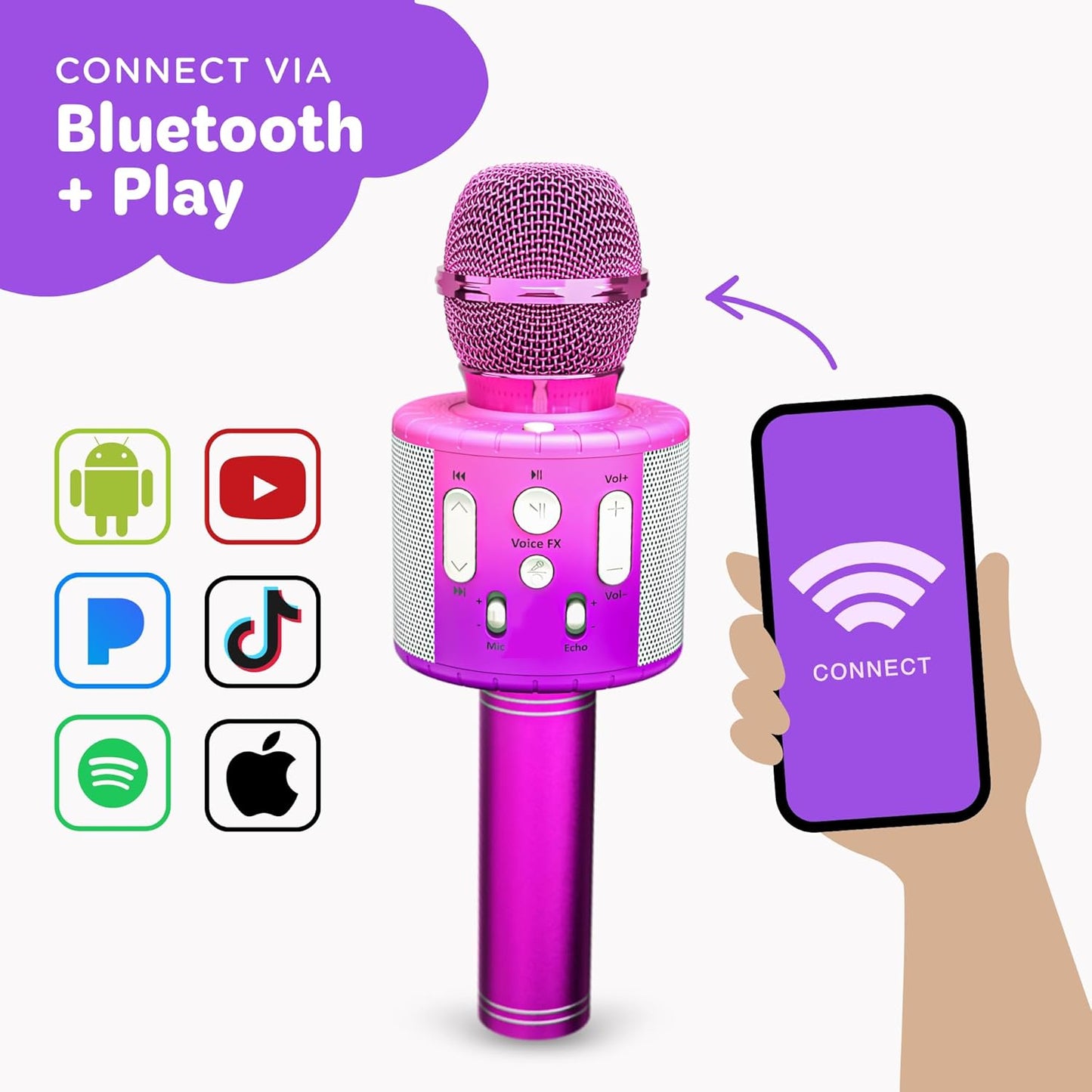 Move2Play, Kids Karaoke Microphone | Includes Pre-Loaded Songs & Bluetooth | Kids Birthday Party Gift | Toy for All Ages 2, 3, 4, 5, 6+ Year Old Girls, Boys & Toddlers