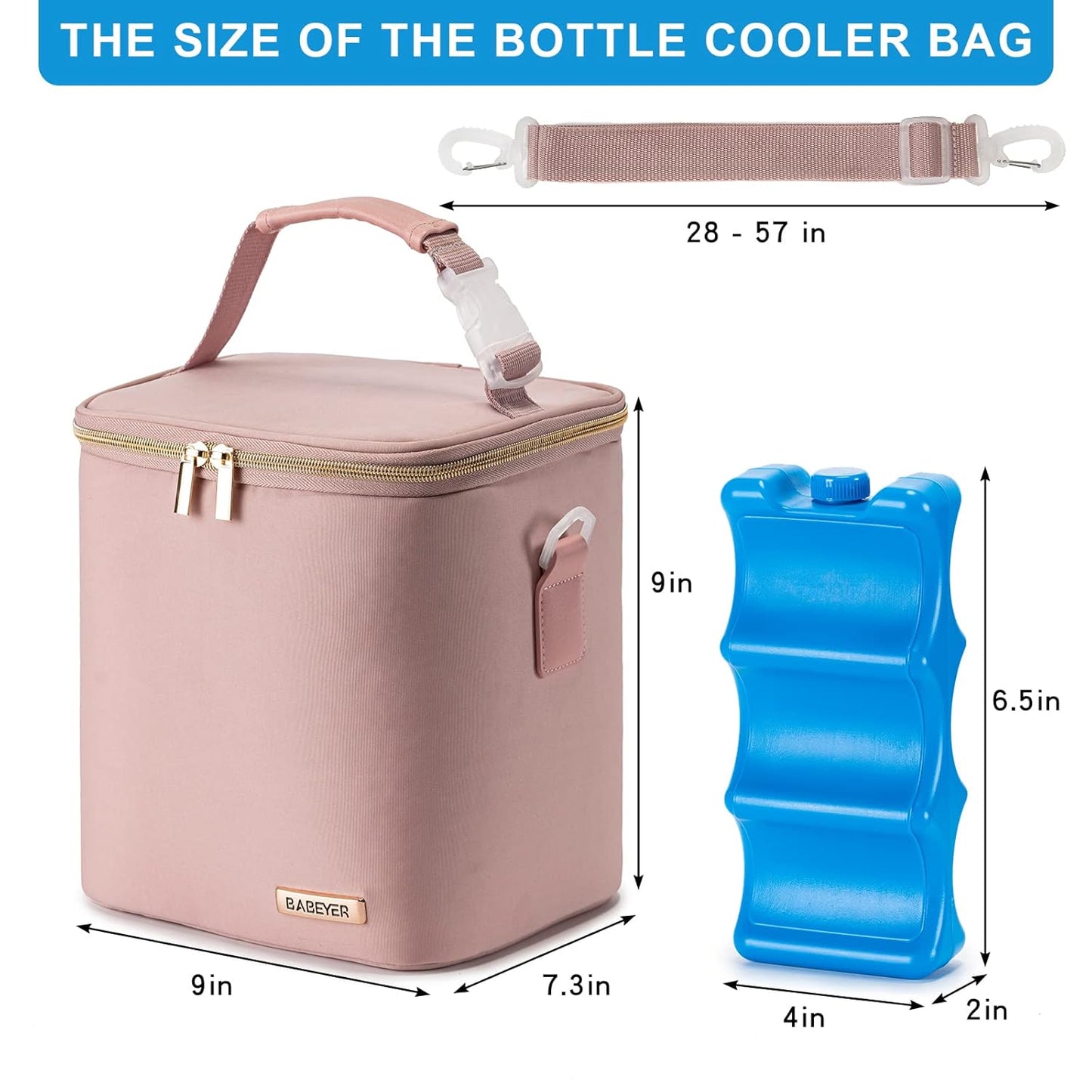 Breast Milk Cooler Bag with Ice Pack Fits 6 Baby Bottles Up to 9 Ounce, Baby Bottle Bag with Shoulder Strap for Nursing Mom Daycare, Pink