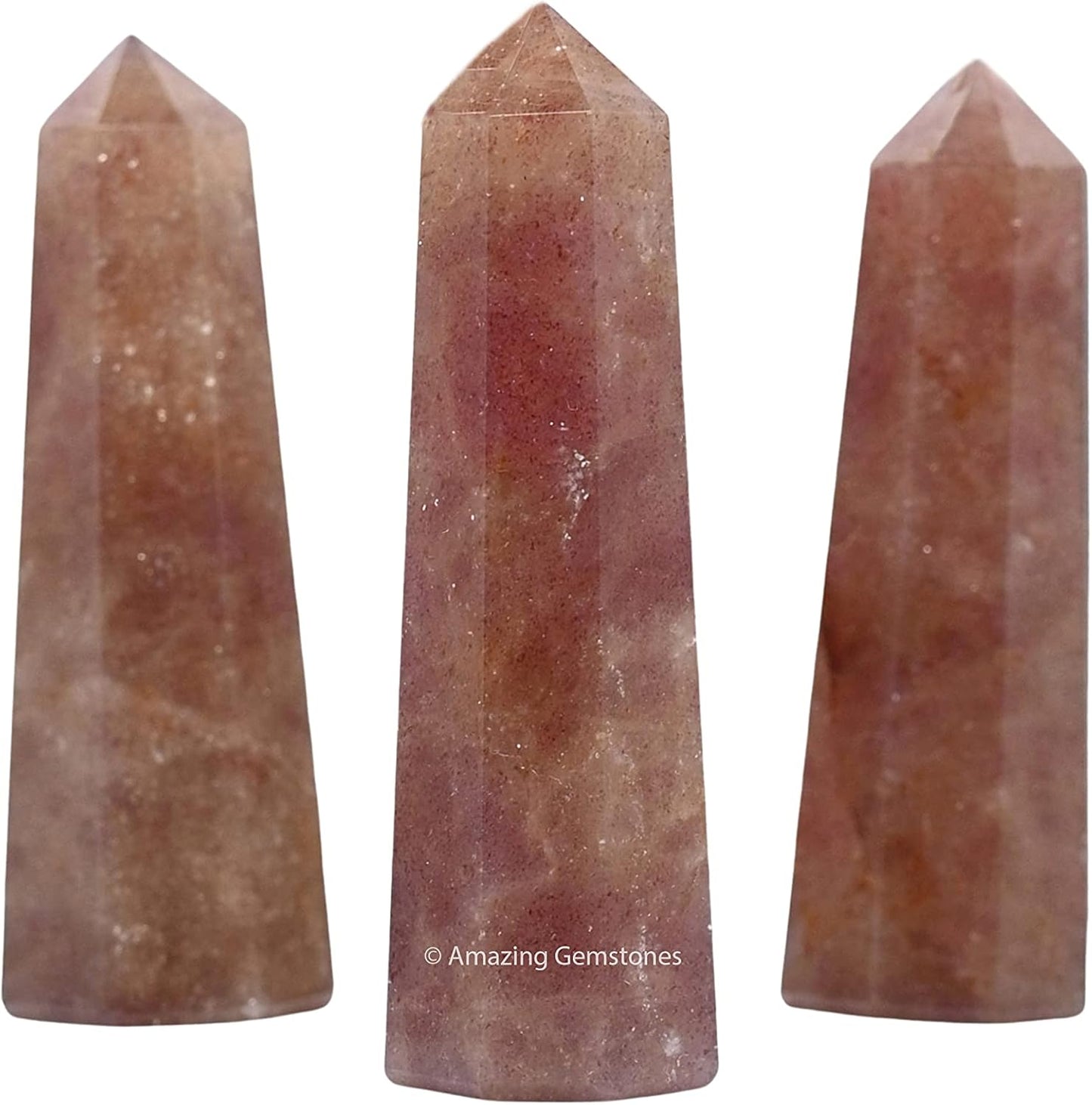 Amazing Gemstone Strawberry Quartz Crystal Towers - Natural Healing Crystal Point Obelisk for Reiki Healing and Crystal Grid (2" to 3" Inch)