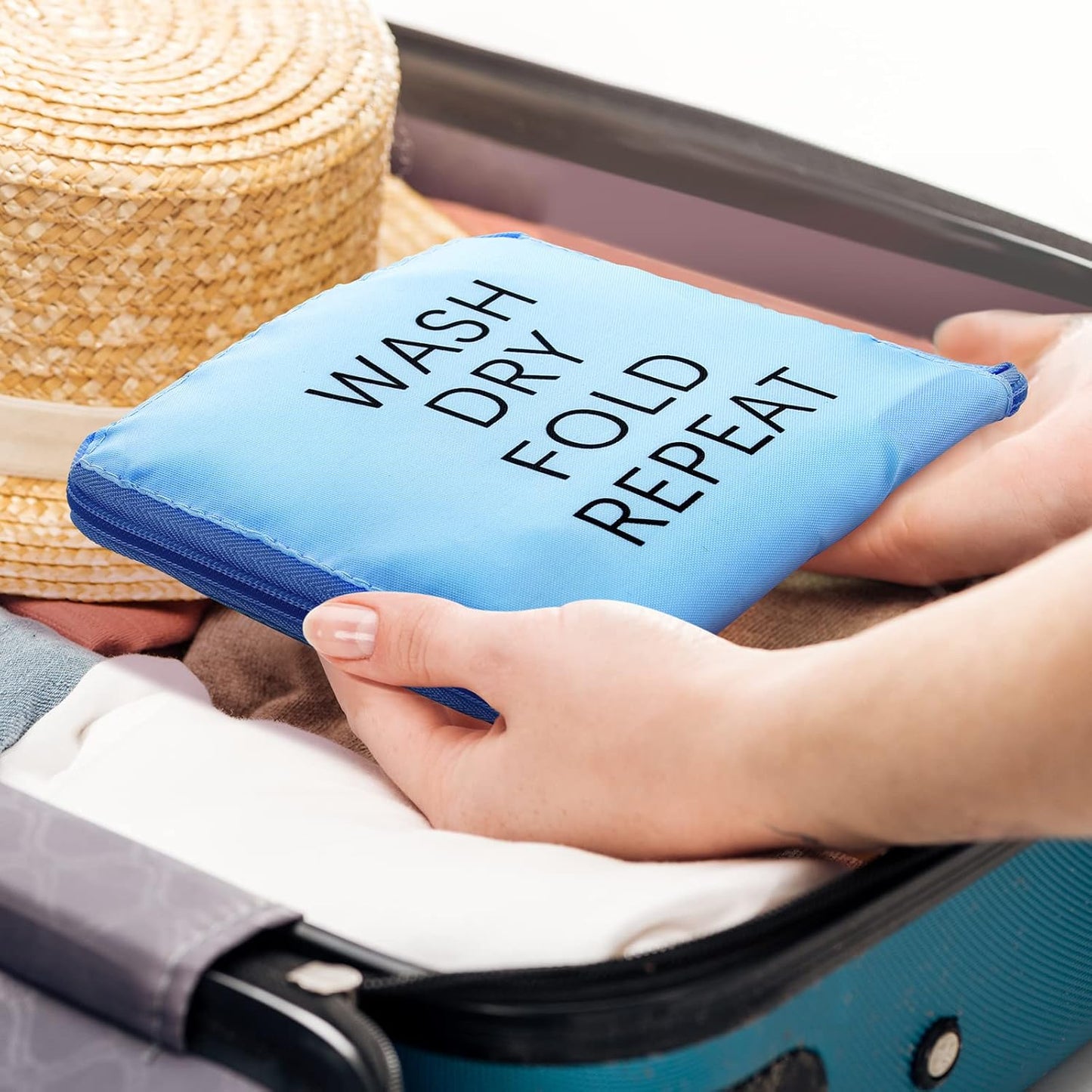 2 Pcs Travel Laundry Bag Washable Dirty Clothes Bag with Drawstring and Zipper for Suitcase, 22 x 18 Inch (Gray, Blue,Classic)