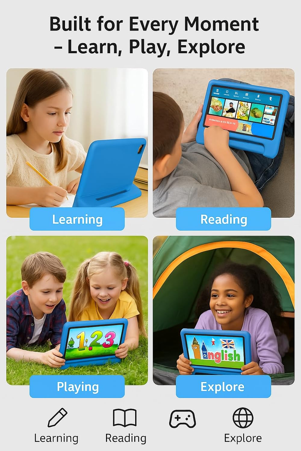 10.1" Kids Tablet Android 14 | 64GB Octa-Core 8GB RAM | Shockproof Case & Parental Control | 12H Fast Charge | HD Display w/Google Kids Space & Educational Apps | WiFi 6/Bluetooth/GPS | Ages 3-12