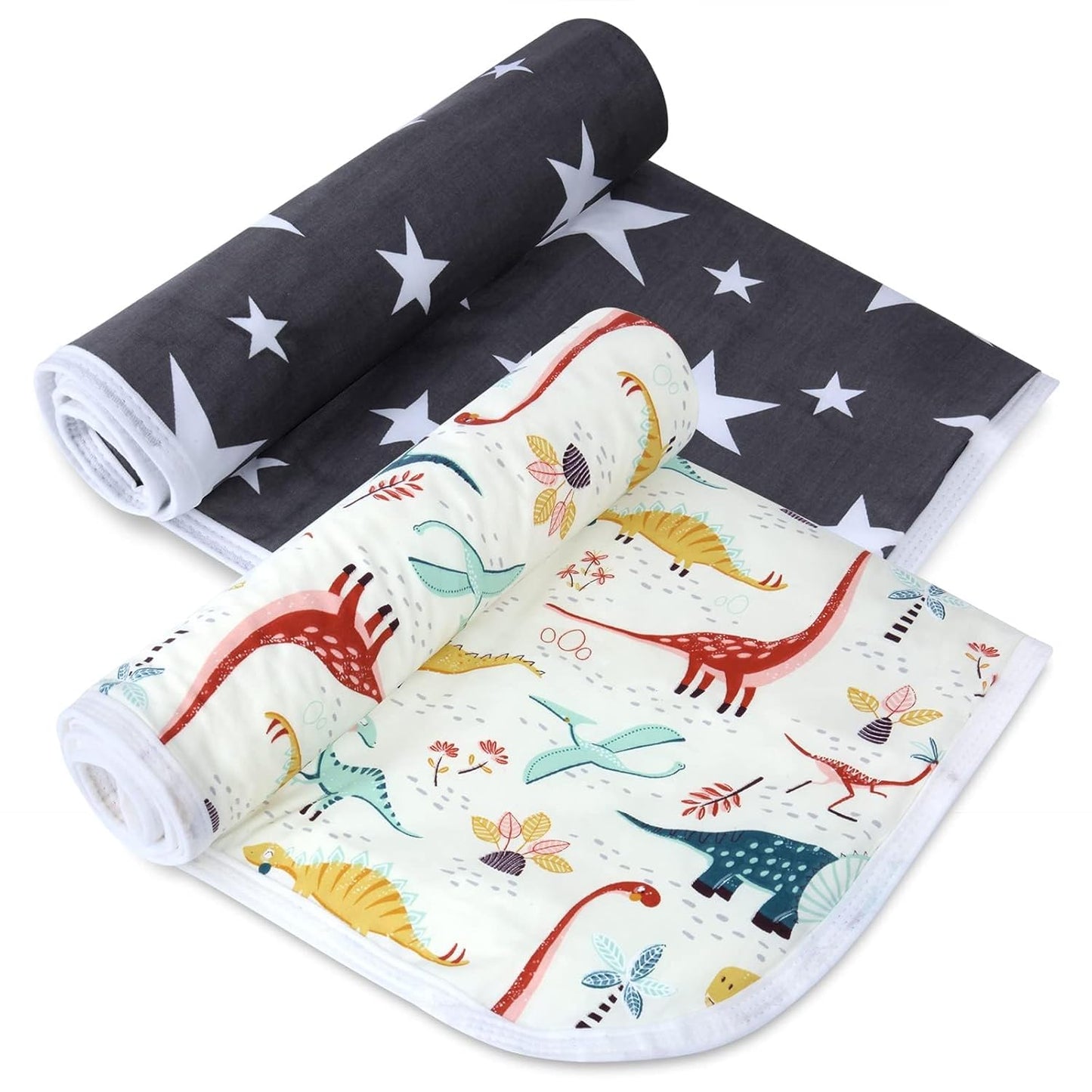 2Pcs Diaper Changing Pads for Baby, Dinosaur Change Mat, 3Layers Waterproof Change Pad Foldable Absorbent Mats for Women, Reusable Incontinence Underpads for Patient 24''x30'' (Dinosaur Black Star)