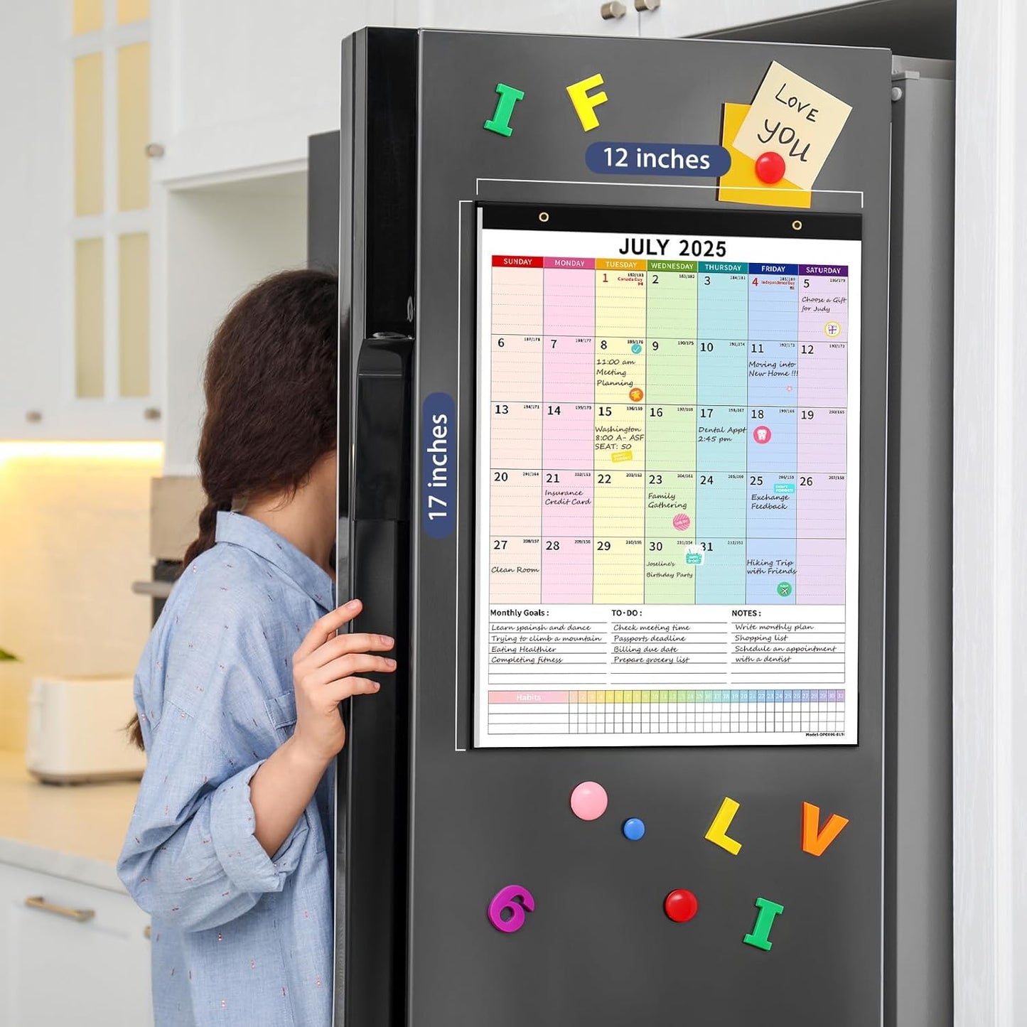 Ospelelf Wall Calendar 2025-2026 Magnetic Calendar for Refrigerator, 12'' x 17'' Desk Calendar 18 Month, Use July 2025 - Dec 2026, Multicolor