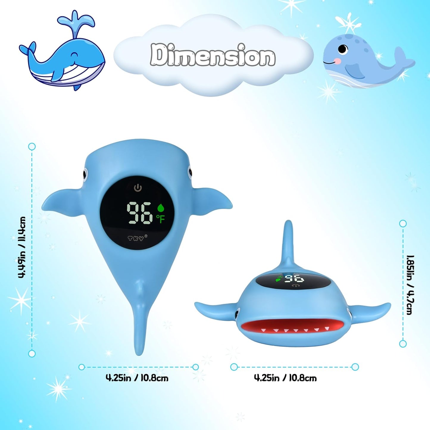 TKY Baby Bath Thermometer with Floating Toys - Digital Water & Room Temperature Monitor, Rechargeable Thermometer with Alerts for Newborn Bath Essentials, Infant Safety