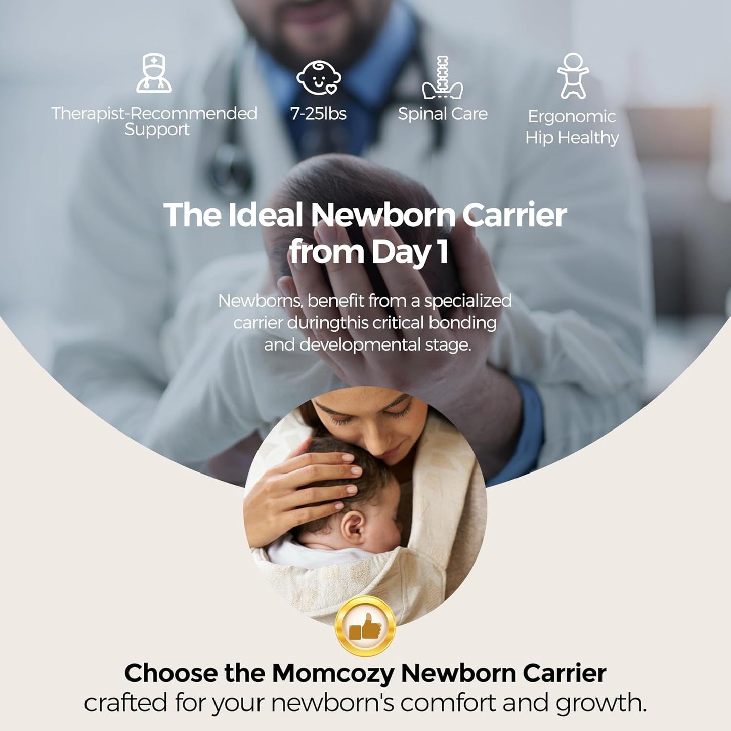 Momcozy Newborn Carrier WeeSnug - Lightweight and Cozy Comfort for 7-25 lbs, Ergonomic Cross-Back Support, Jacquard Weave, Hands-Free Baby Carrier with Lumbar Support, Geometry