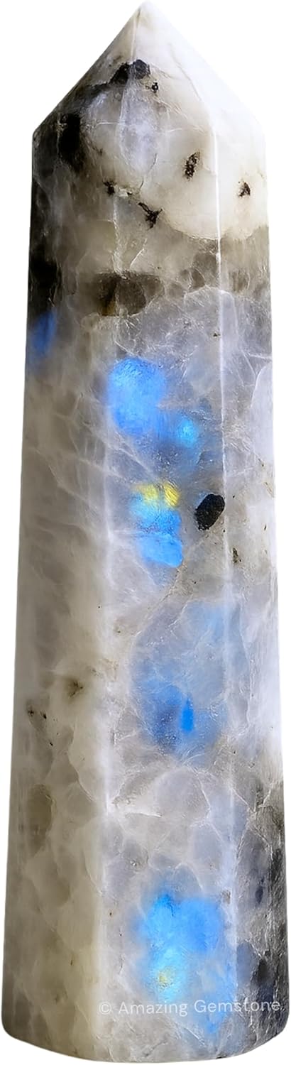 Amazing Gemstone Rainbow Moonstone Crystal Towers ~ Natural Healing Crystal Point Obelisk for Reiki Healing and Crystal Grid (3 to 4 INCH)