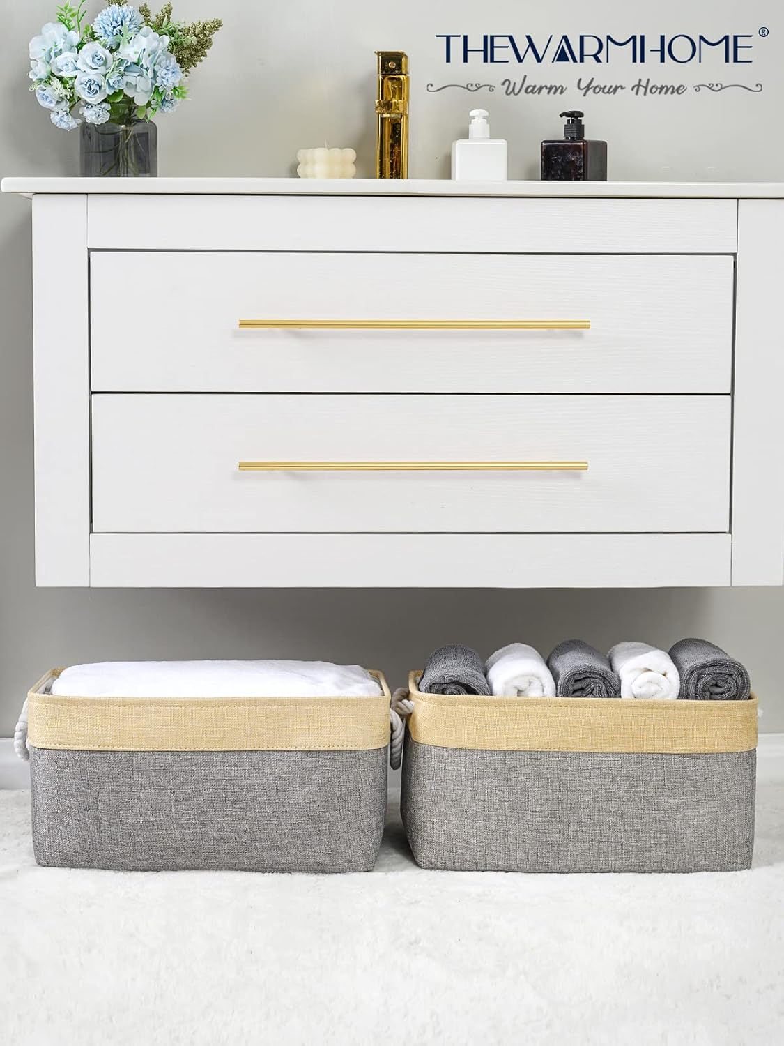 TheWarmHome Fabric Storage Bins Baskets for Organizing, Large Sturdy Storage Basket W/Handles, Decorative Foldable Storage Baskets for Shelves Closet Nursery Toy (Large - 3 Pack 15.7L×11.8W×8.3H)