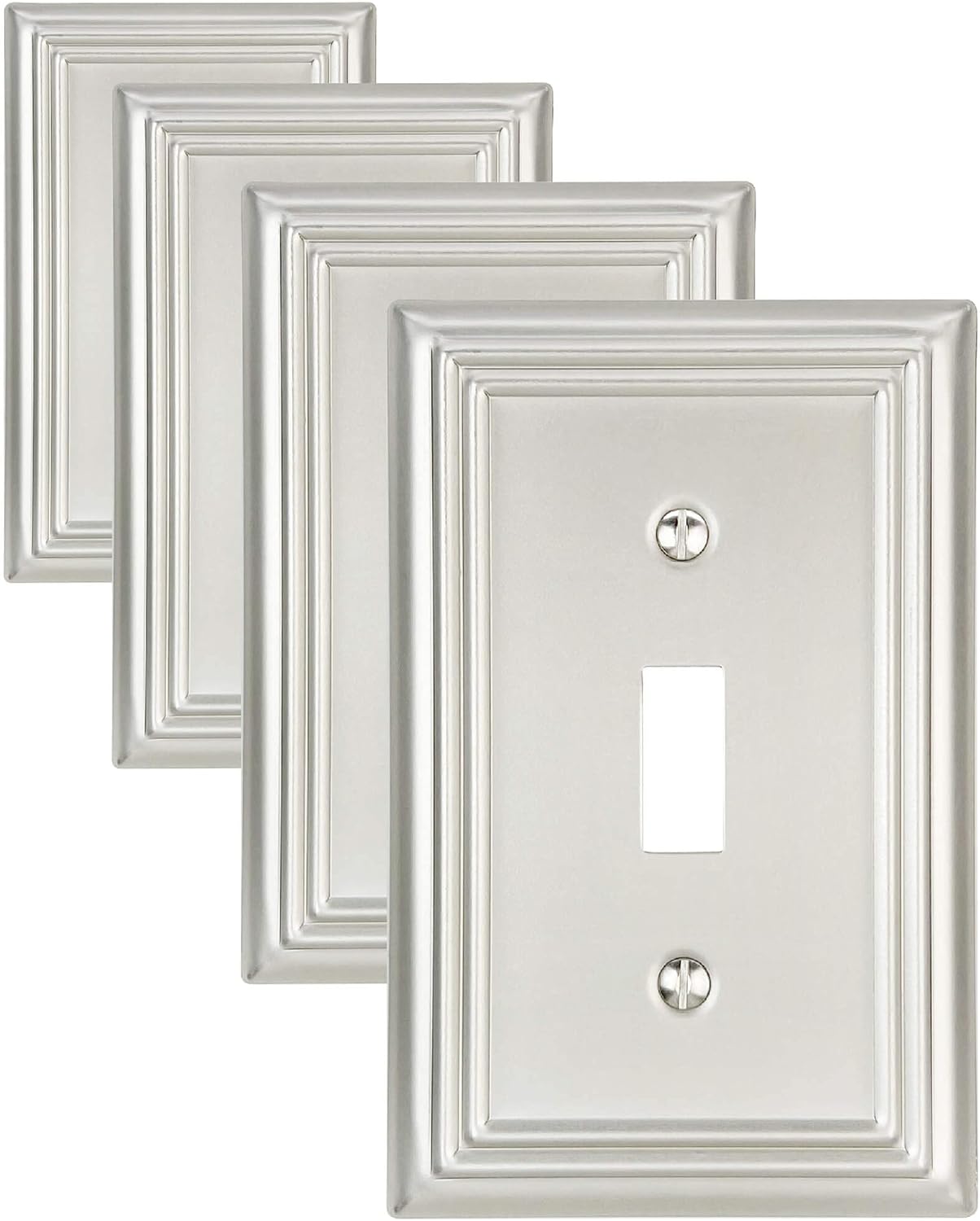 4-Pack Single Toggle Wall Plate, Metal Switch Plate Cover, Satin Nickel Light Switch Cover, Midsize, A031 Series