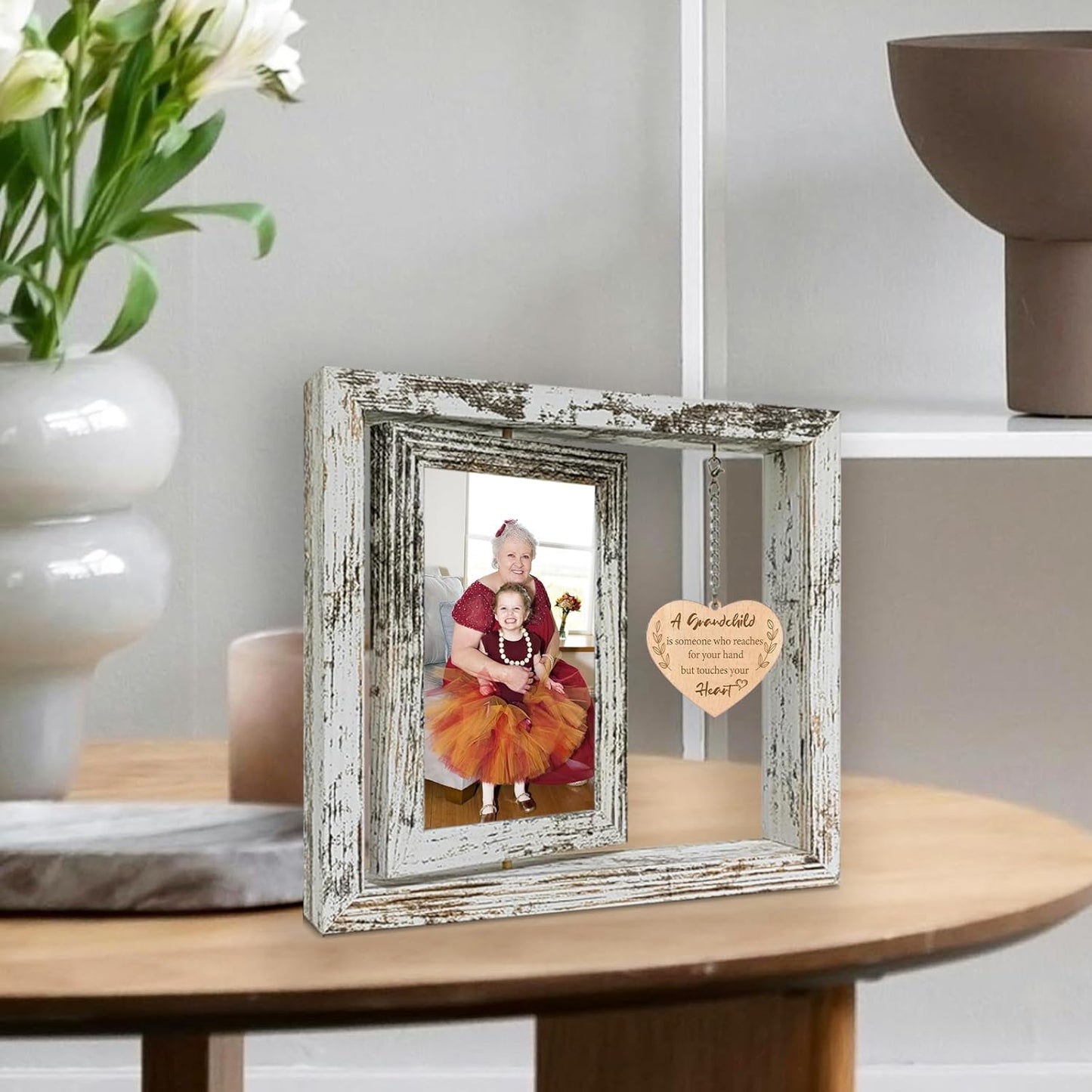 A Grandchild is Someone Who Reaches for Your Hand but Touches Your Heart Wood Picture Frame New Grandma Grandparents Day Gifts (Dis Two 6x4 Inch)