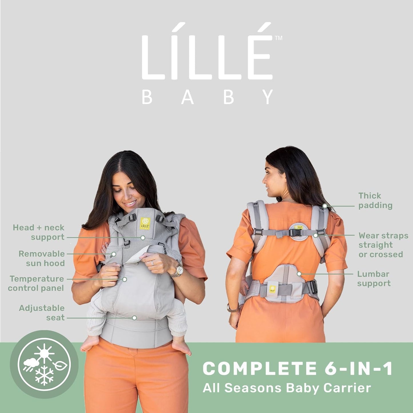 LÍLLÉbaby Complete All Seasons Ergonomic 6-in-1 Baby Carrier Infant to Toddler with Lumbar Support (7-45 Pounds), 360 Degree Baby Wearing & Multi-Position, Inward & Outward Facing (Stone)