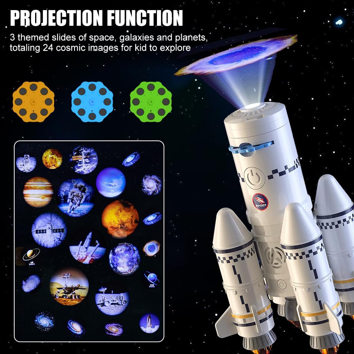 2-in-1 Rocket Launcher and Space Shuttle Toys Model for Kids Ages 3-12, Aerospace STEM Building Toys with Mini Projector, Spaceship Educational Toys Gifts for Boys Girls
