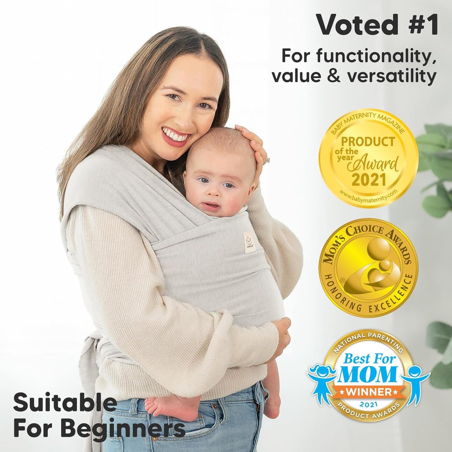 KeaBabies Baby Wrap Carrier - All in 1 Original Baby Carrier Newborn to Toddler Sling, Easy to Wear, Hands Free Bonding, Lightweight, Breathable Infant Wraps (Rhino Gray)