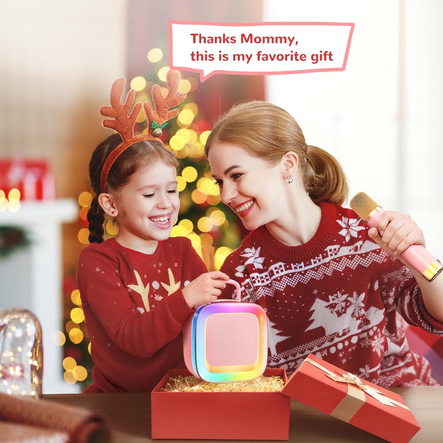 Kinglucky Karaoke Machine for Kids Girls Ages 3-12 with 2 Light-Up Microphones, Bigger Size Yet Portable Bluetooth Speaker with Voice Effects for Birthday, Family Fun & Party (Pink)