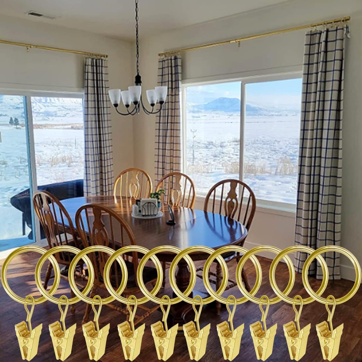 44 Pack Gold Curtain Rings with Clips, Curtain Hooks Hangers Clip Rings for Hanging Drapes Bows Hat, Drapery Rings 1 in I D, Fits up to 5/8 in Diameter Curtain Rod.