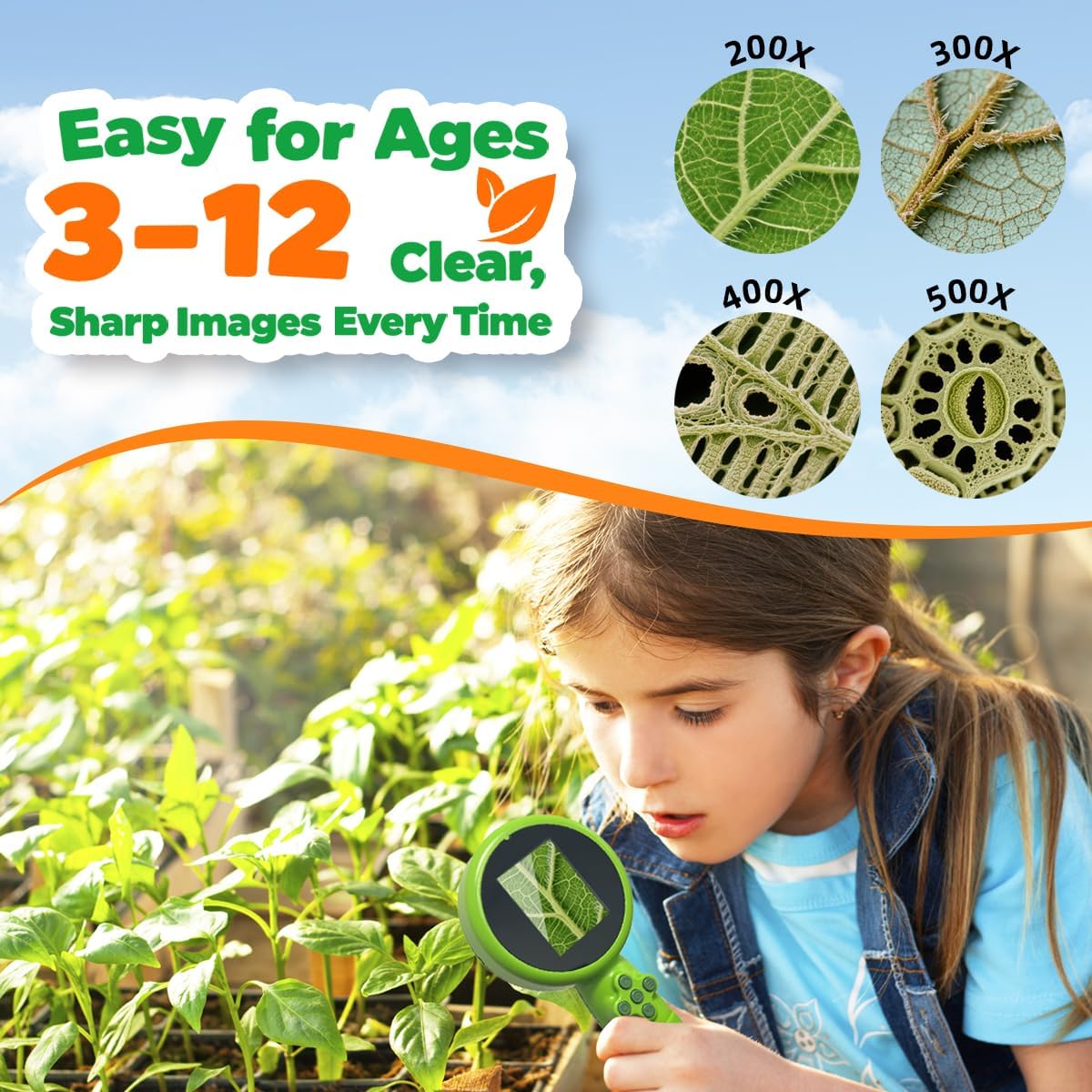 Kids Microscope with Bug Catcher Kit, 1080P Digital Mini Handheld Microscope STEM Science Toy with LED Light, Rechargeable, Portable, Supports 64GB TF Card, Educational Gift for Kids Ages 3-12 (Green)