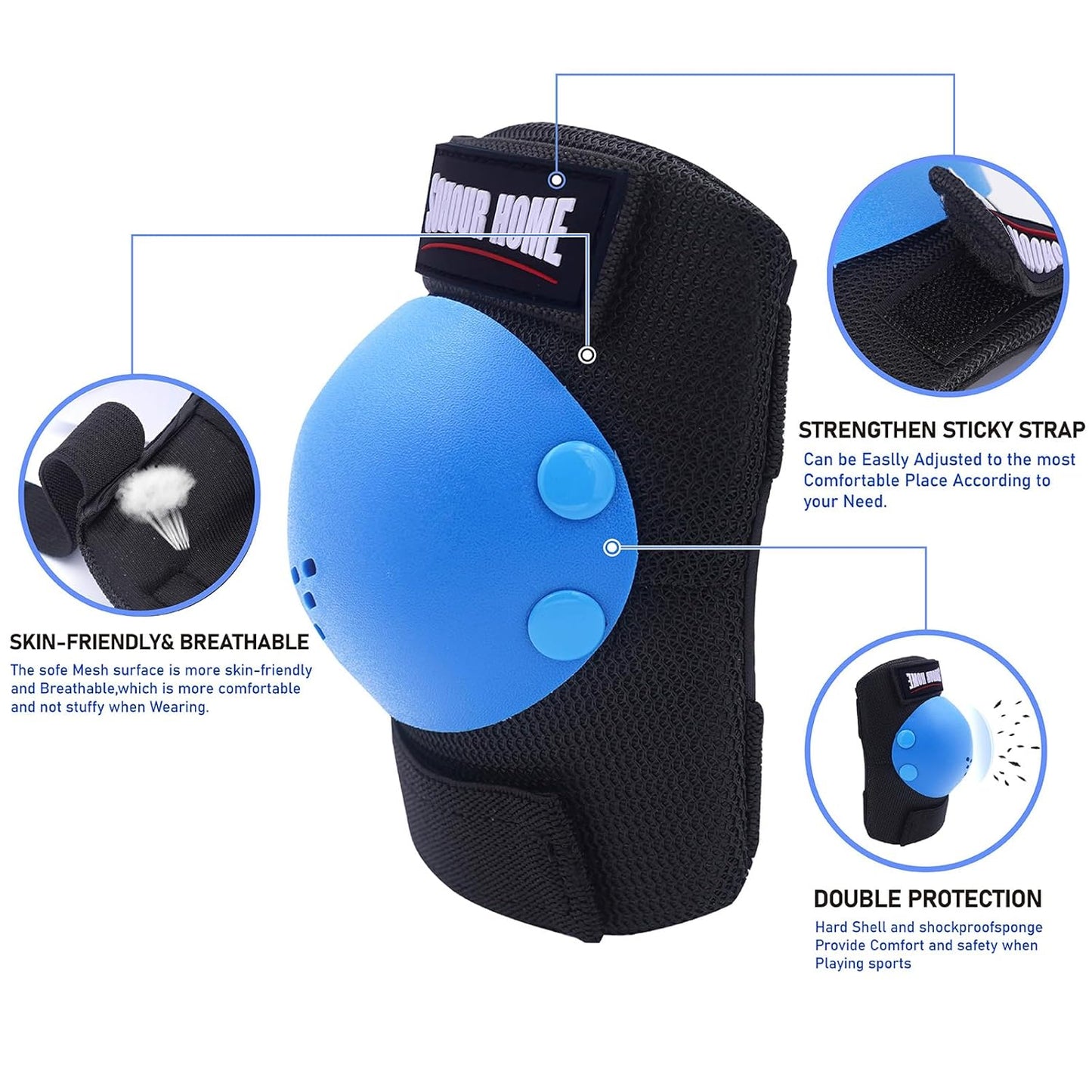 Youth/Kids Knee Pads Elbow Pads Wrist Guards Protective Gear Set for 3-15 Years Child Roller Skates, Skateboard, Cycling, Inline Skating, BMX Bike, Balance Bike, Scooter Riding and Other Outdoor Sports