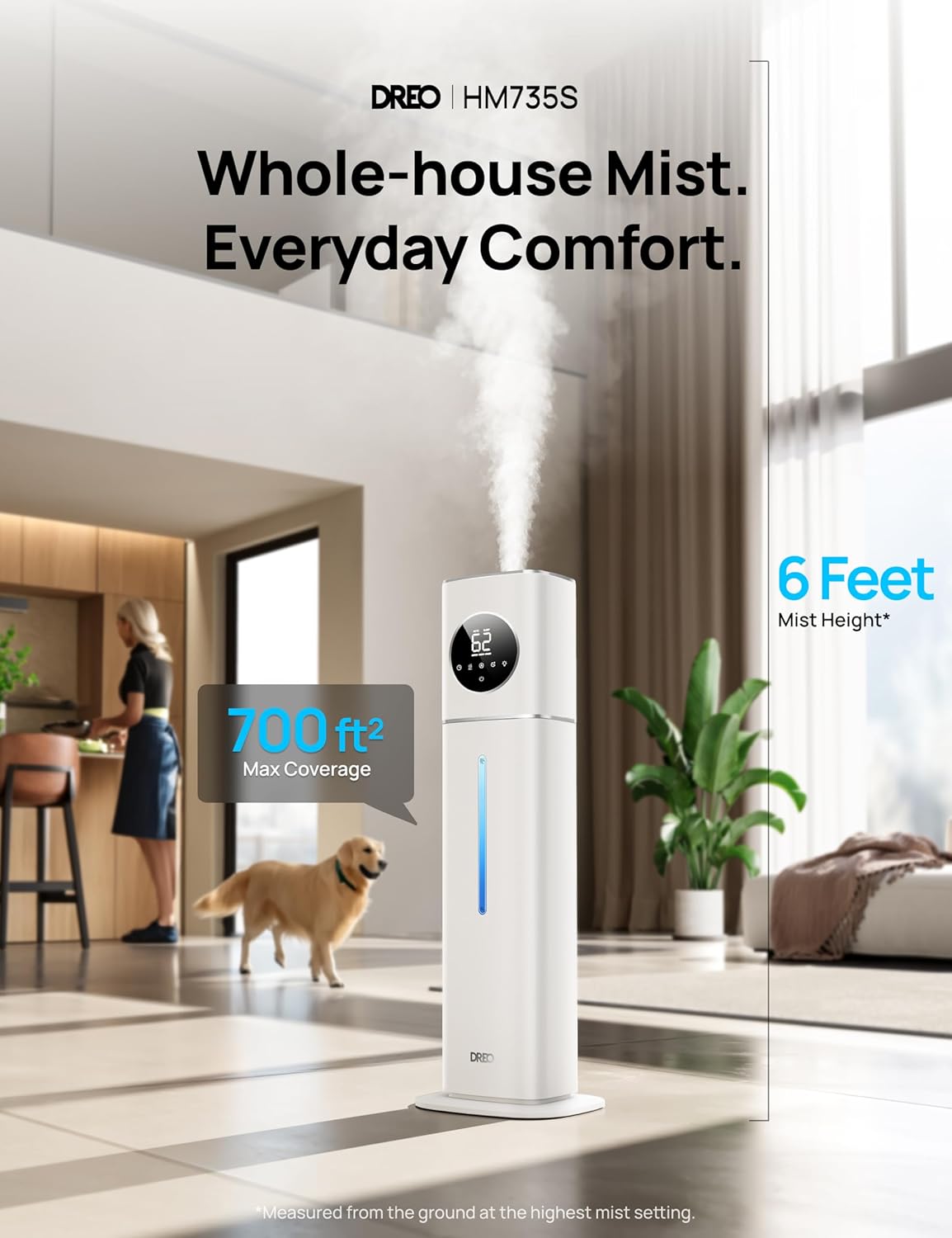 Dreo 11L Smart Humidifier Large Room 700 ft², 100H Cool Mist Air Humidifiers for Bedroom, Top-Fill Self-Cleaning Tank, 26dB, Auto Mode, Aroma Box, RGB Light, Remote & APP Control, Baby, Plant, Silver