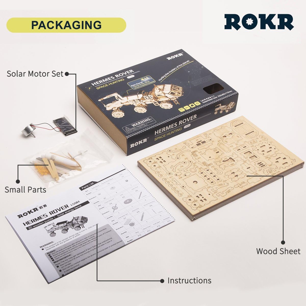 ROKR Assemble Solar Energy Powered Cars-Moveable 3D Wooden Puzzle Toys-Funny Teaching Educational-Home Deco-Model Building Sets-Best Christmas,Birthday Gift for Boys,Children,Adult (Curiosity Rover)