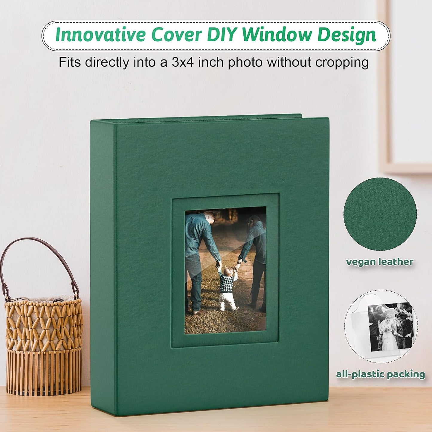 Popotop Photo Album 4x6 100 Pockets with Leather Hardcover Cover, Small Photo Album Holder Book with 50Pcs Pages for Family Travel Wedding Baby Gifts