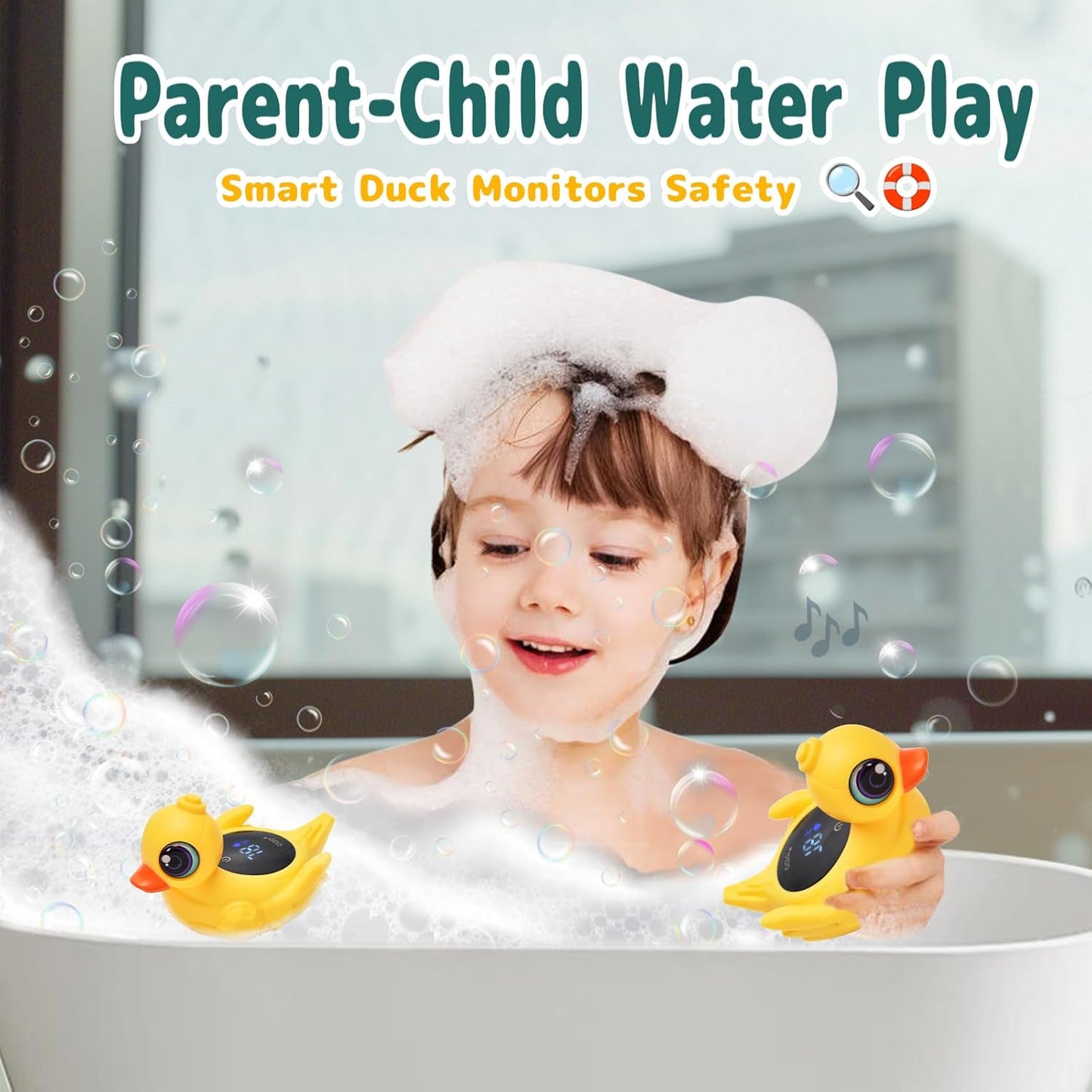 TKY Big-Eye Duck Baby Bath Thermometer - Digital Water & Room Temp Monitor with LED Alerts, Floating Bath Safety Essential for Newborns, Infants, Toddlers (Rechargeable, IP67 Waterproof)