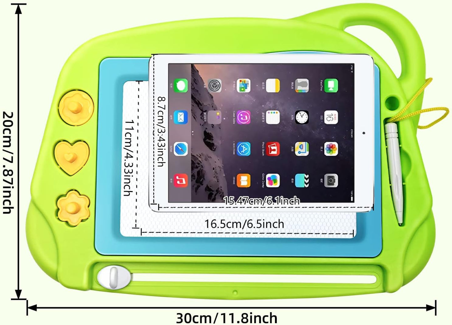 AiTuiTui Magnetic Drawing Board Mini Travel Doodle, Erasable Writing Sketch Colorful Pad Area Educational Learning Toy for Kid/Toddlers/Babies with 3 Stamps and 1 Pen (Green)