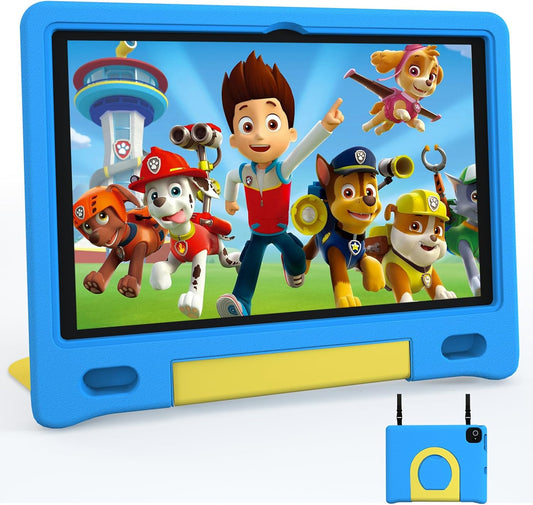 JREN Kids Table 10.1" ｜Android 14 Tablet for Kids｜64GB Storage｜Octa-Core｜WiFi ｜Cameras｜Parental Control｜Kids Content｜Case Included Great Gift for Children Ages 3-12 Years Old Blue