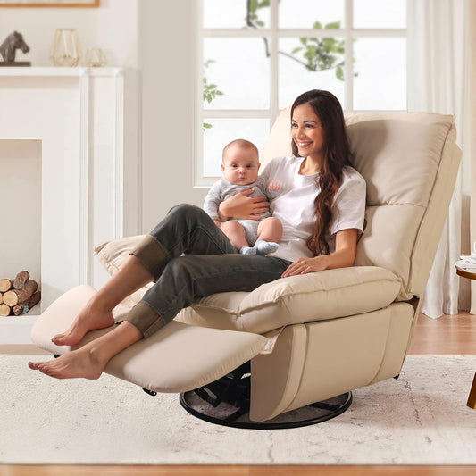 Rocking Chair Nursery with Power Adjustable, Electric Glider Recliner Nursing Chair for Breastfeeding with USB Port and Storage (Beige)