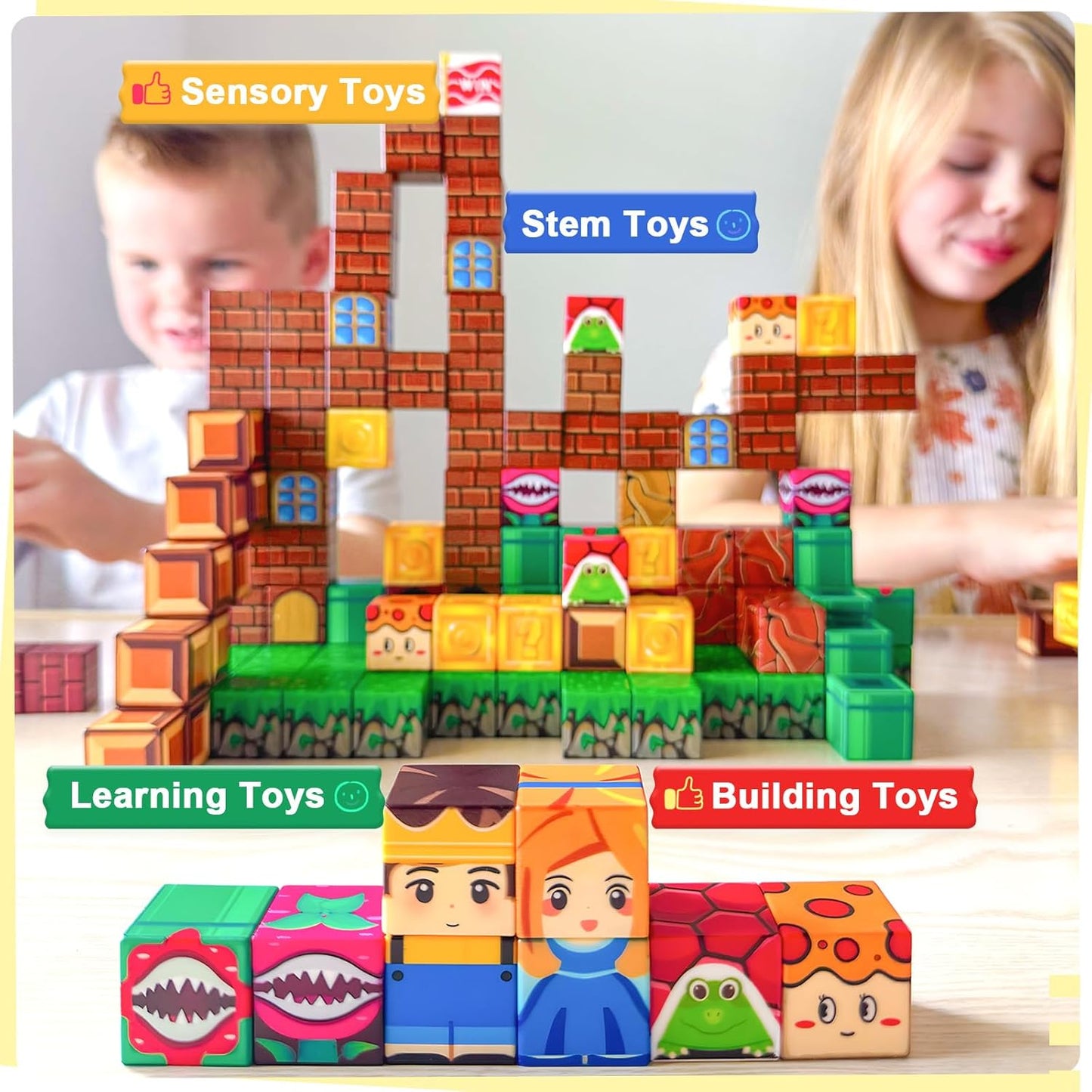 108PCS Magnetic Blocks Building Toys - 1'' Magnet Building Blocks Build Mine Magnet World Game Adventure Set Cubes Boys Girls Toys Ages 3-5 4-6 5-7 6-8 Kids Gifts for 3-12 Years Old School Supplies