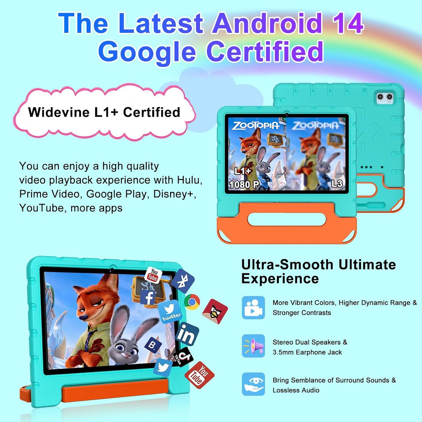 2025 Kids Tablet 10 inch Android 14 Tablets for Kid Octa-Core, 20GB+128GB (TF 1TB), Toddler Tablet with Shockproof Case, 2.4G+5G WiFi 6, Parental Control, Face Unlocked, Split Screen, BT5.0 (Green)